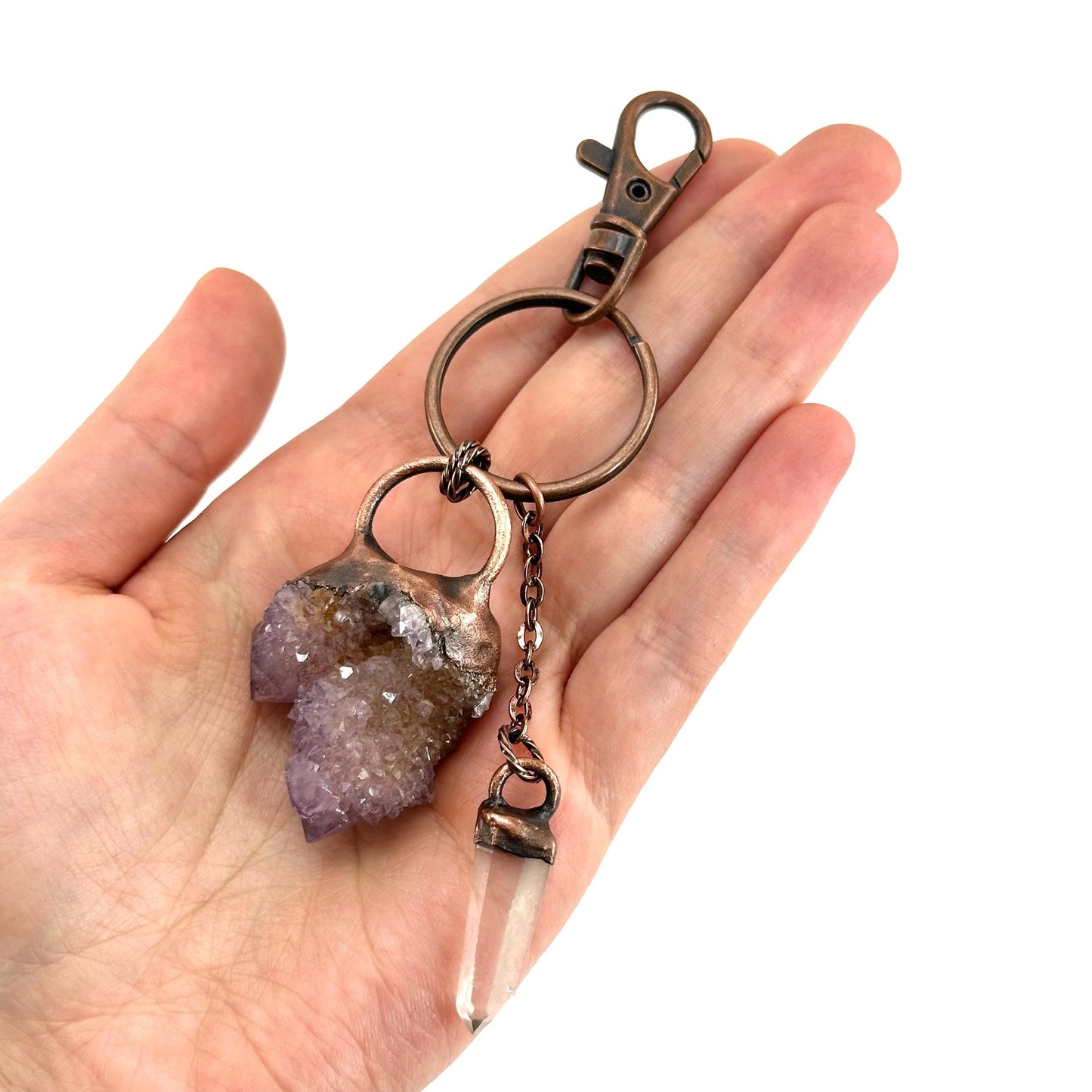 Spirit Quartz Crystal Bag Charm / Keychain, handmade crystal keychain, copper gemstone bag charm