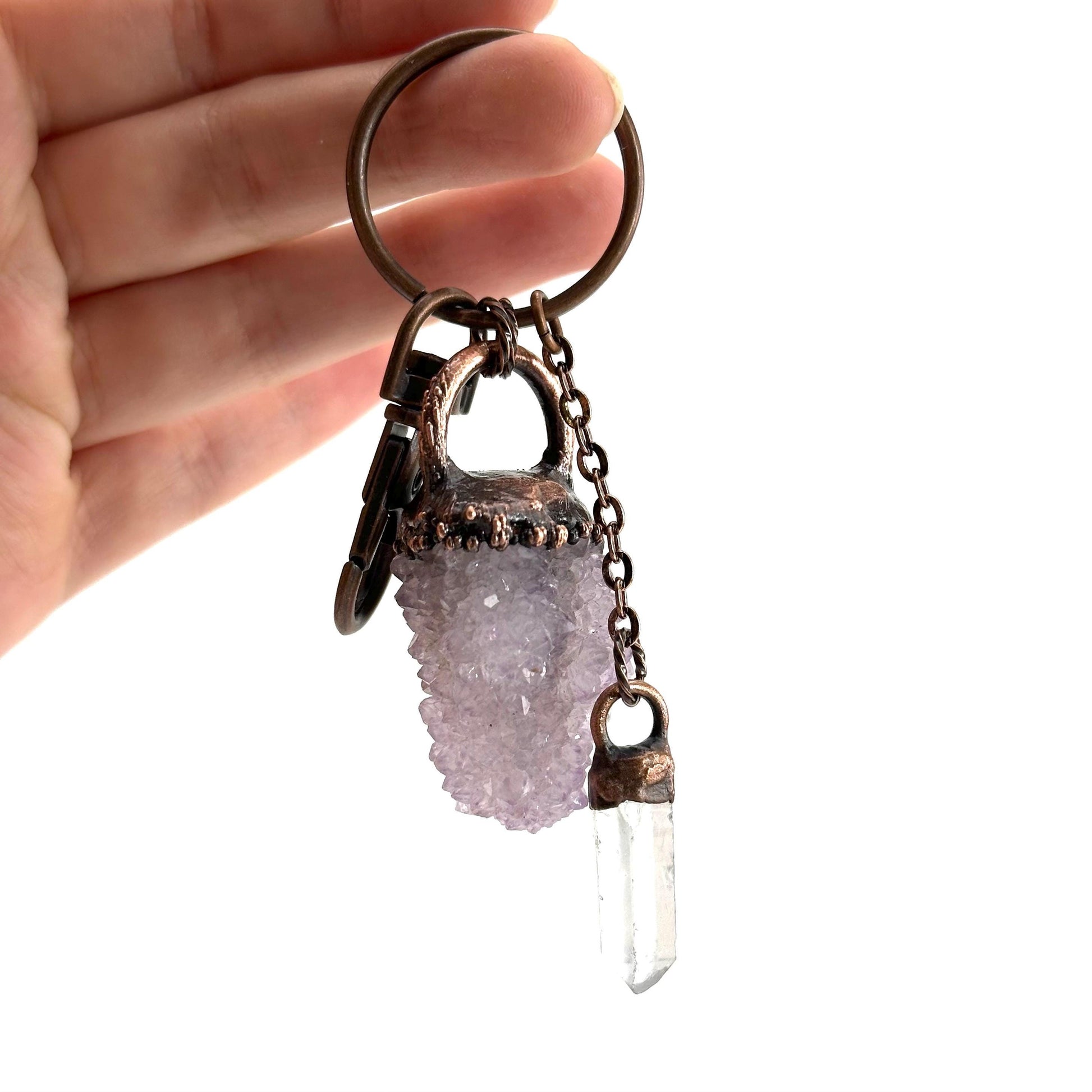 Spirit Quartz Crystal Bag Charm / Keychain, handmade crystal keychain, copper gemstone bag charm