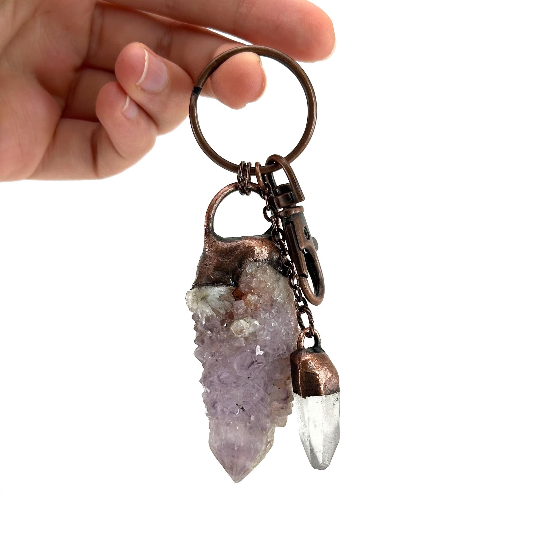 Spirit Quartz Crystal Bag Charm / Keychain, handmade crystal keychain, copper gemstone bag charm