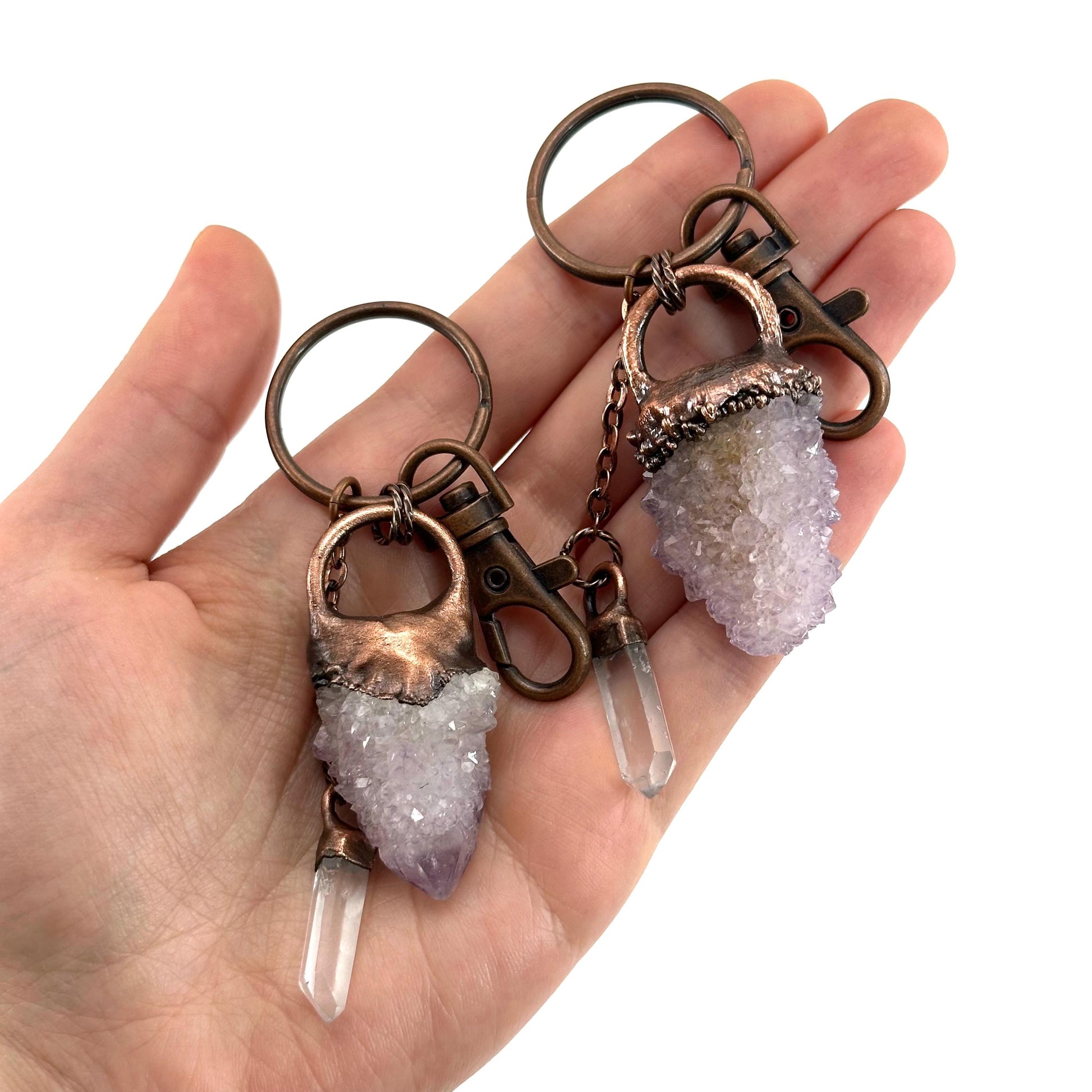 Spirit Quartz Crystal Bag Charm / Keychain, handmade crystal keychain, copper gemstone bag charm