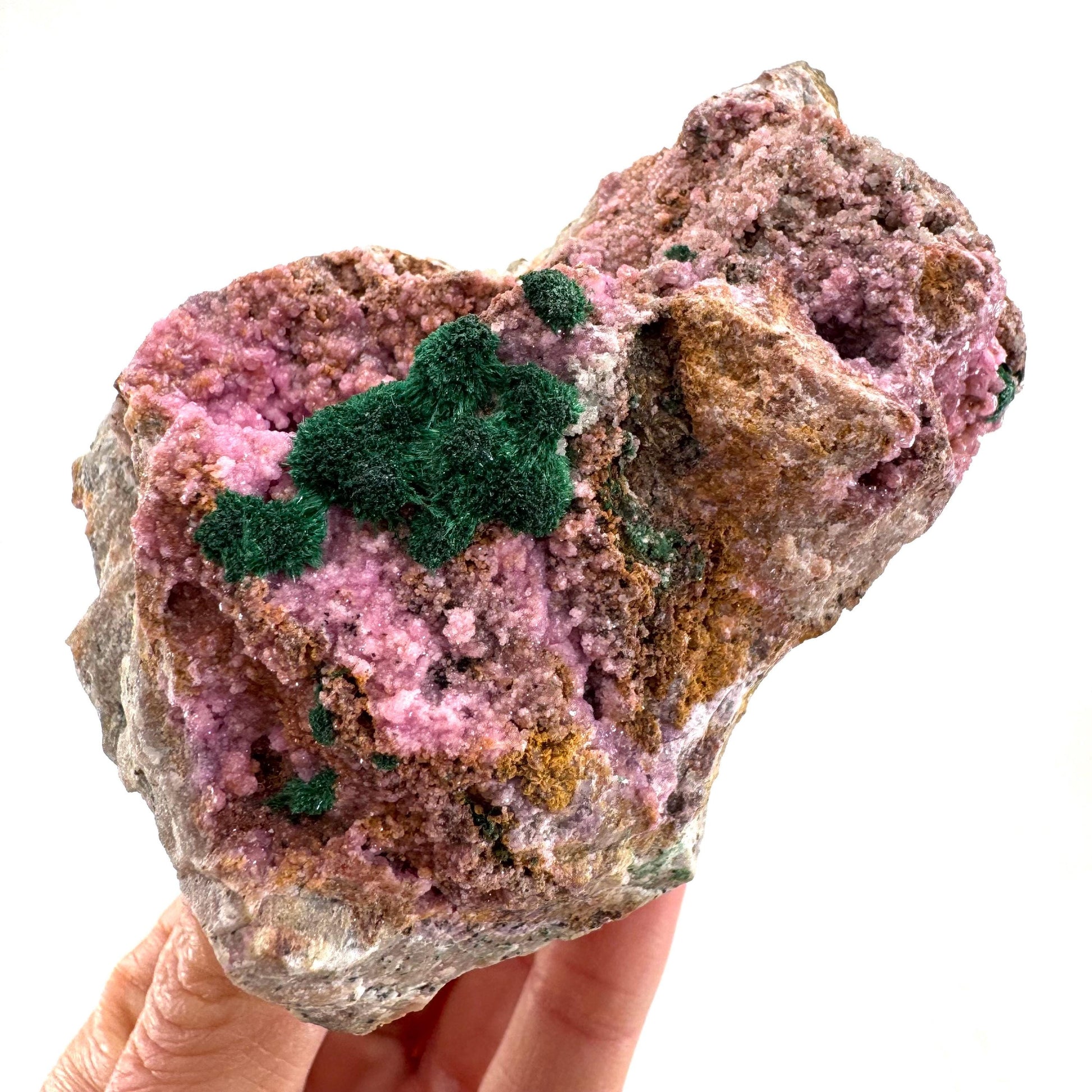 Cobaltoan Calcite w/ Fibrous Malachite (DR Congo) | cobalto calcite crystal, mineral specimen