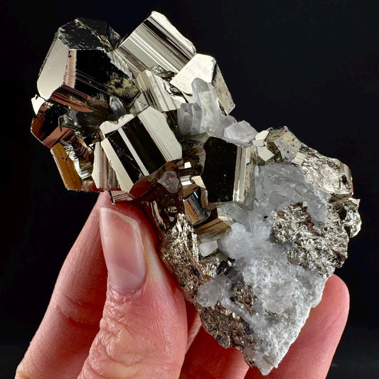 Pyrite on Quartz (Indonesia) | raw pyrite, natural pyrite cluster, quartz crystal, mineral specimen