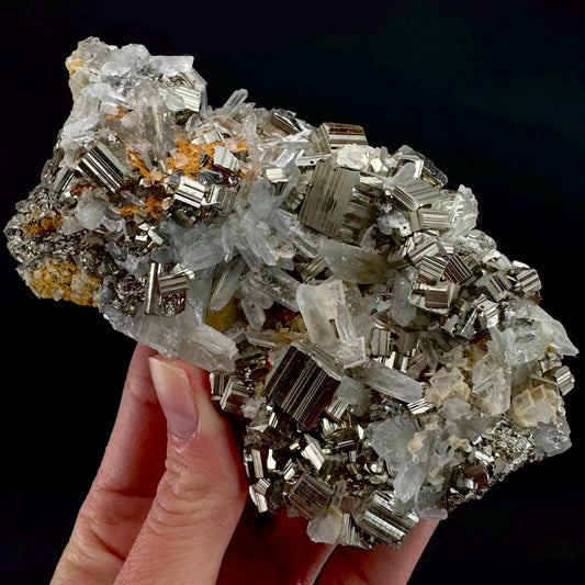 Pyrite on Quartz (Indonesia) | raw pyrite, natural pyrite cluster, quartz crystal, mineral specimen