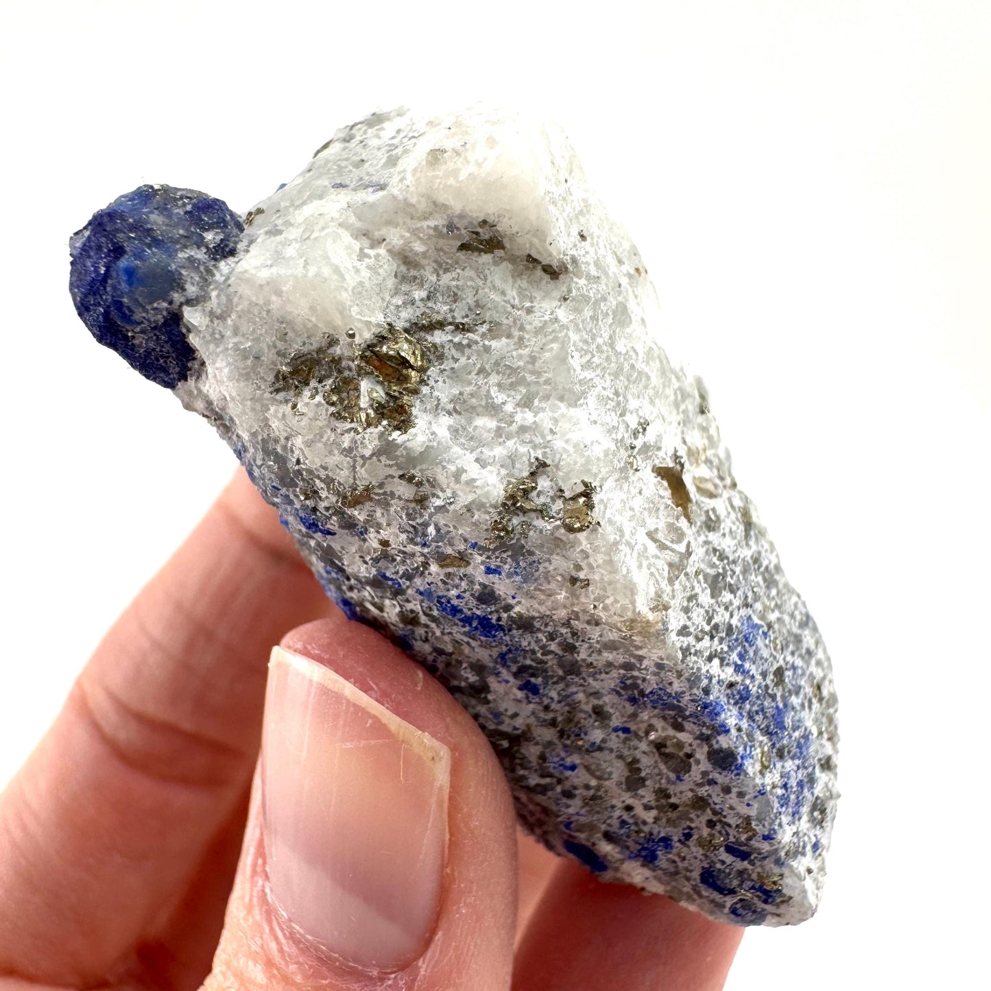 Lazurite & Pyrite on Calcite (Afghanistan) | lazurite crystal, mineral specimen