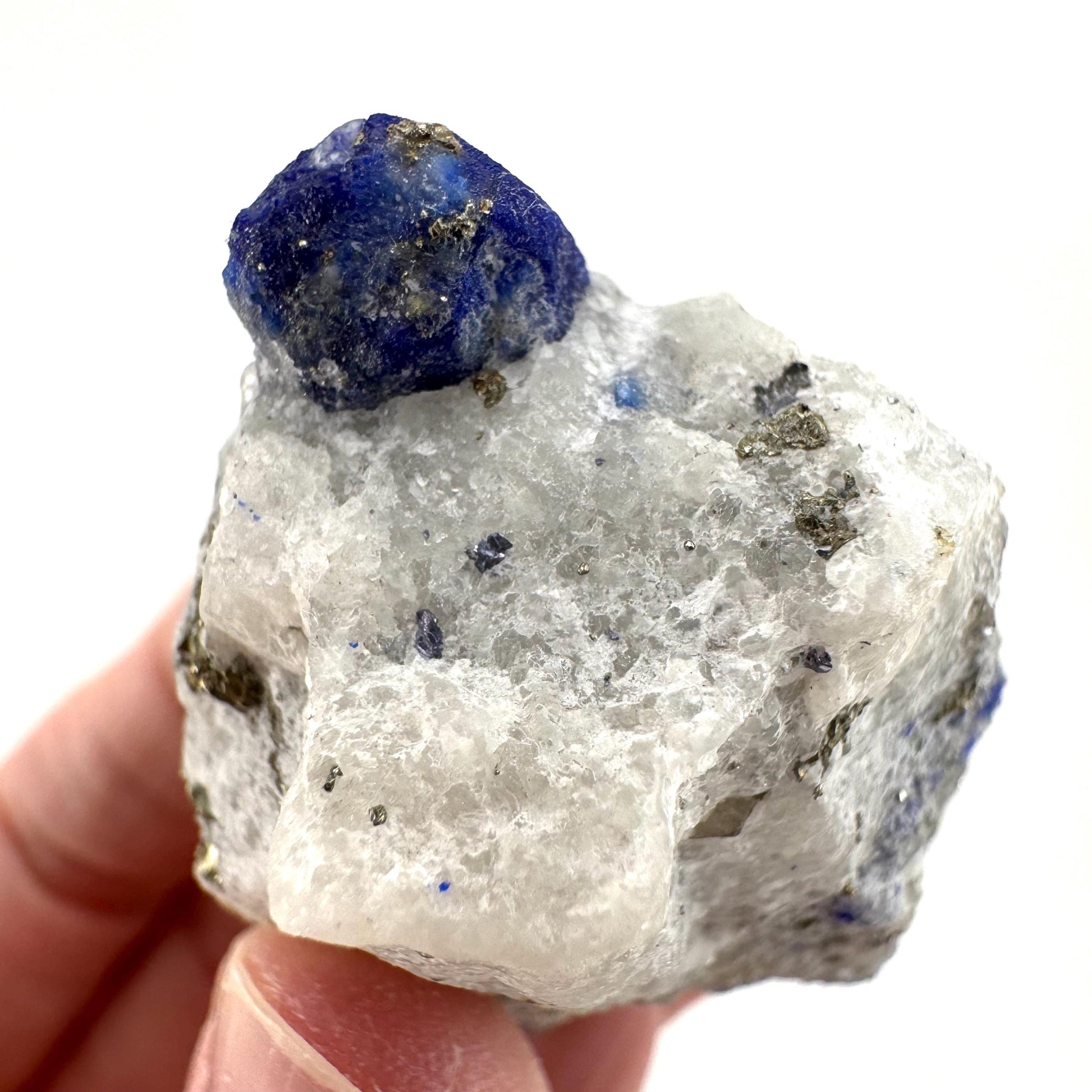 Lazurite & Pyrite on Calcite (Afghanistan) | lazurite crystal, mineral specimen