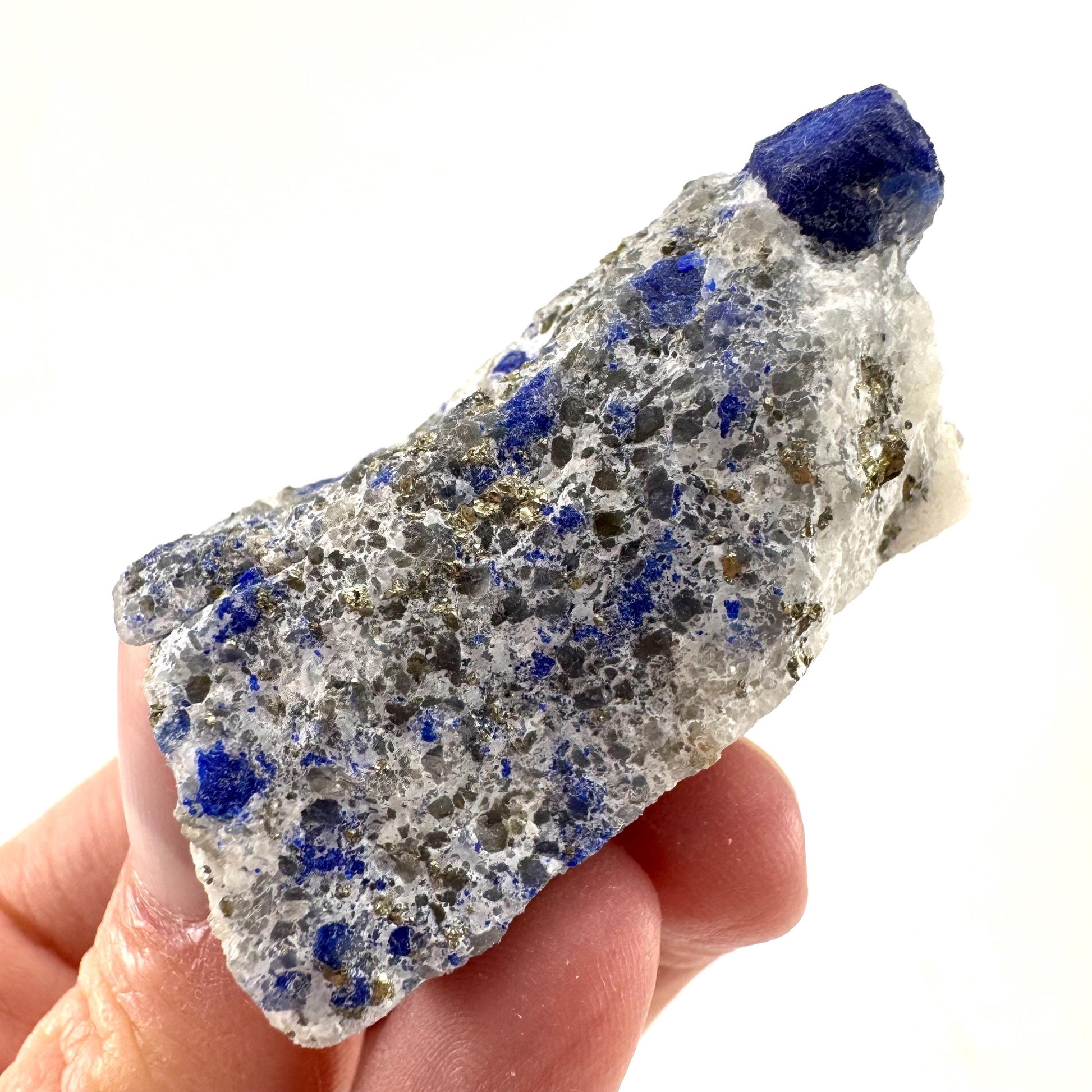 Lazurite & Pyrite on Calcite (Afghanistan) | lazurite crystal, mineral specimen