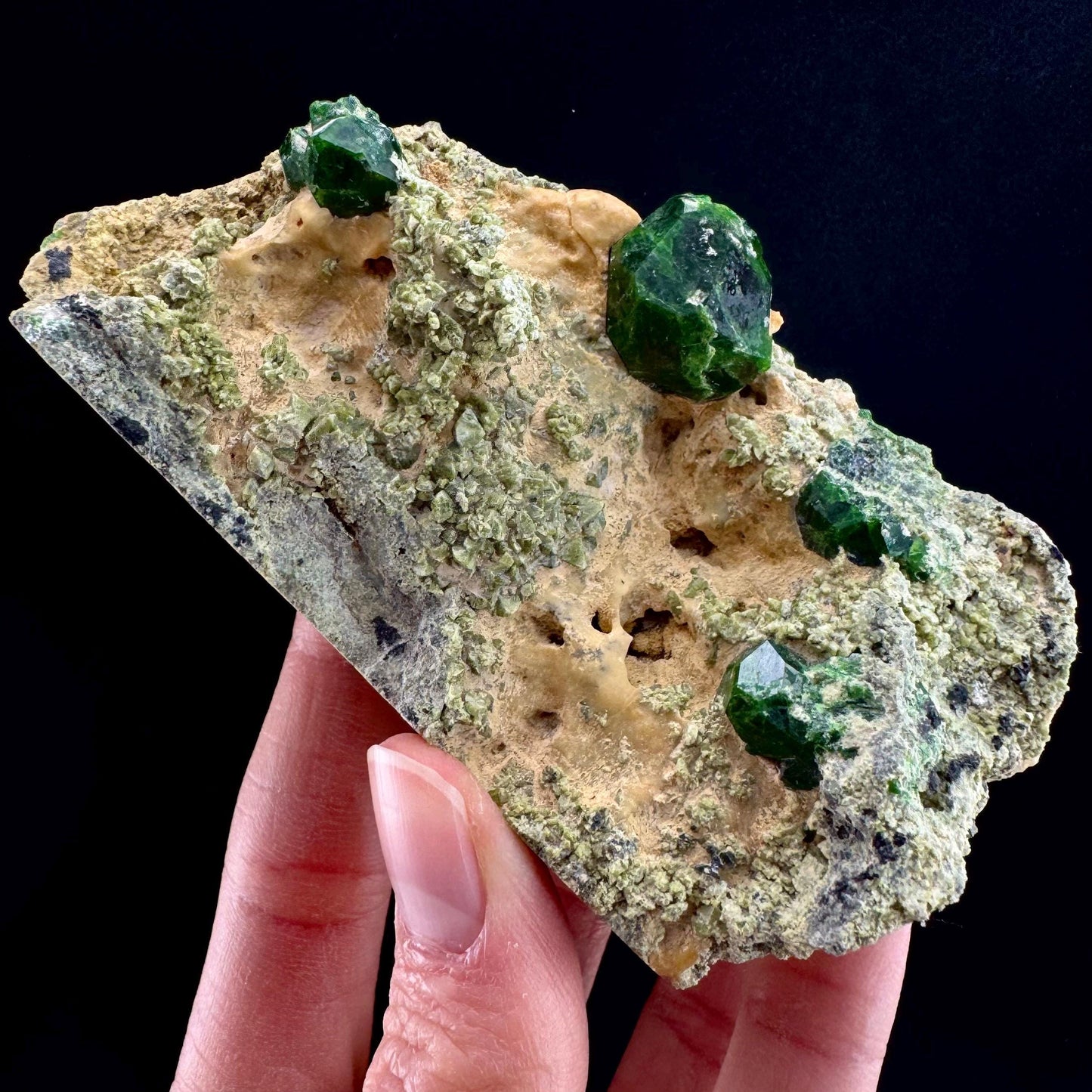 Demantoid Garnet on Matrix (BeIqeys Mountain) | green garnet crystal, rare mineral specimen