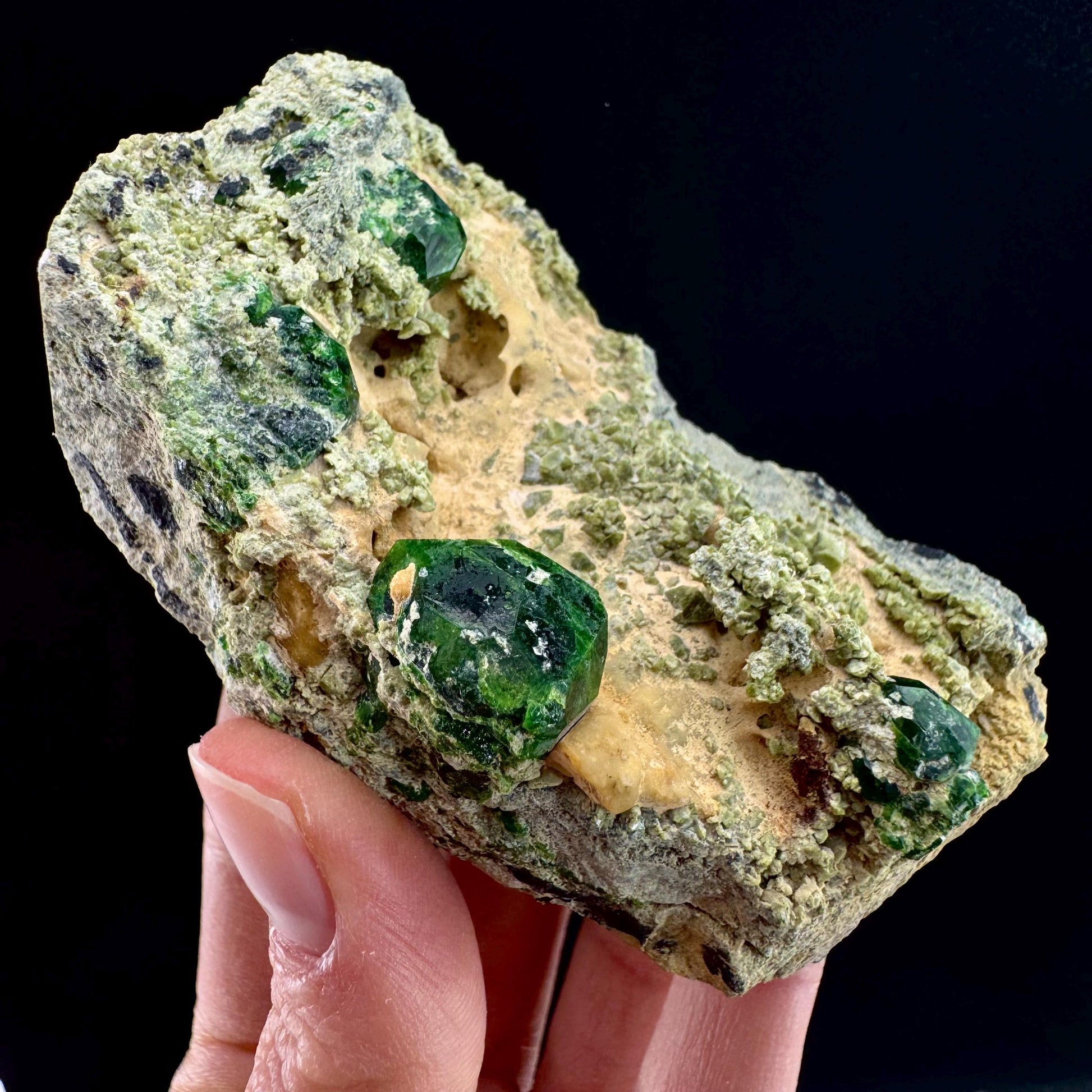 Demantoid Garnet on Matrix (BeIqeys Mountain) | green garnet crystal, rare mineral specimen