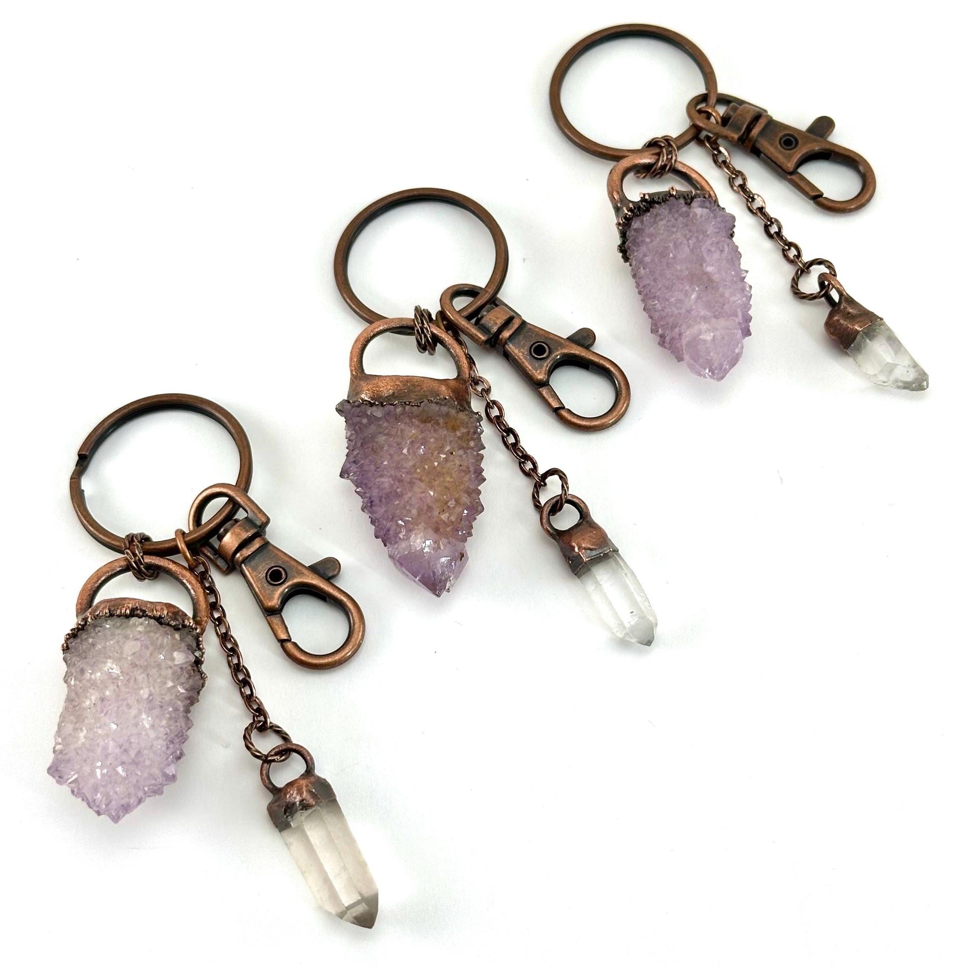 Spirit Quartz Crystal Bag Charm / Keychain, handmade crystal keychain, copper gemstone bag charm