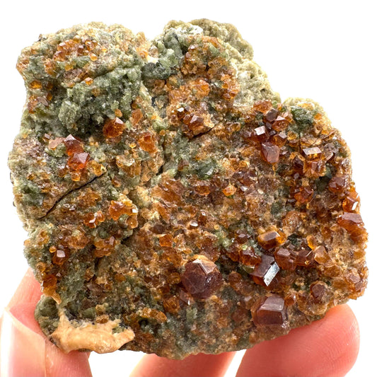 Spessartine Garnet w/ Epidote (Pakistan) | orange garnet crystal, mineral specimen