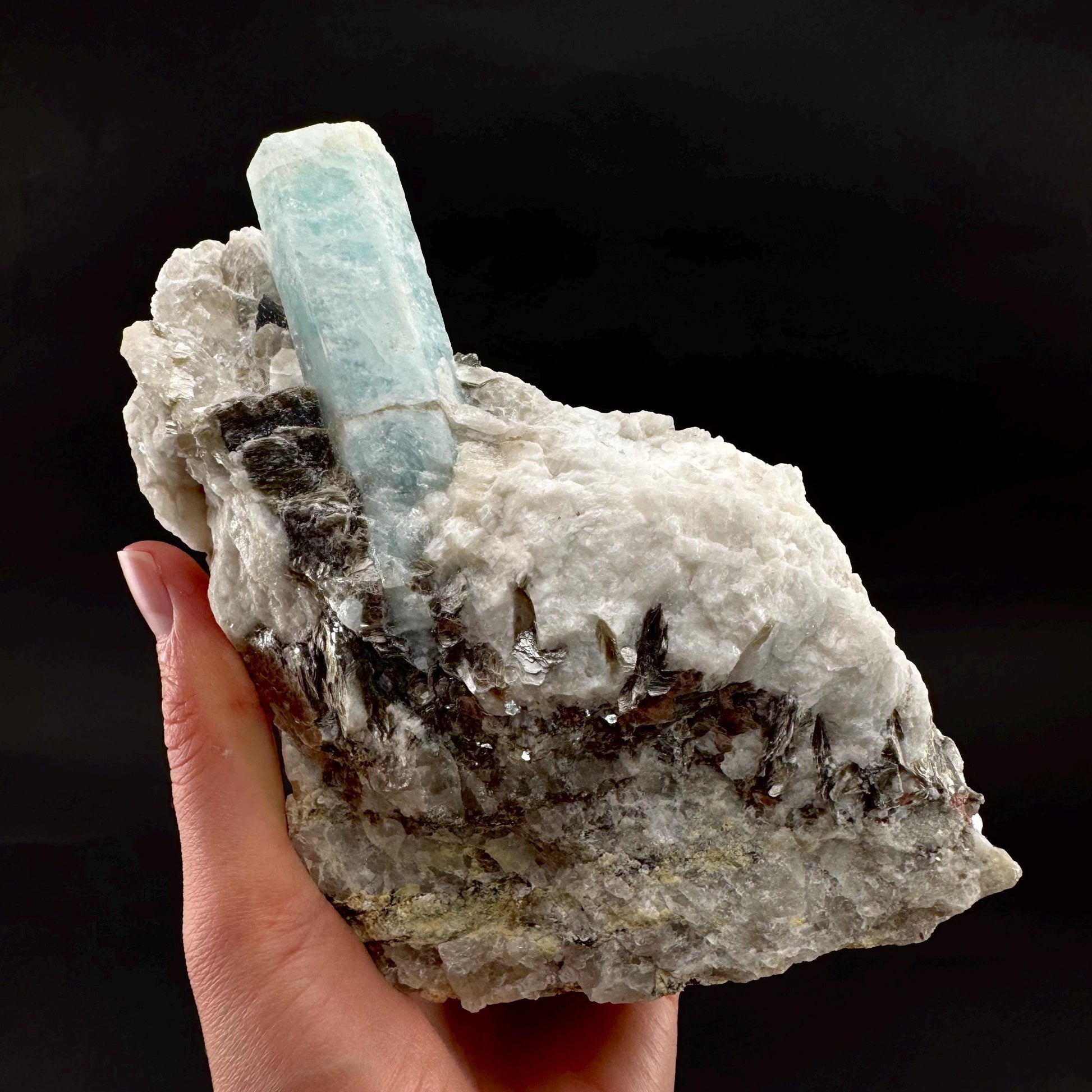Aquamarine w/ Muscovite & Albite (Pakistan) | natural aquamarine crystal, mineral specimen