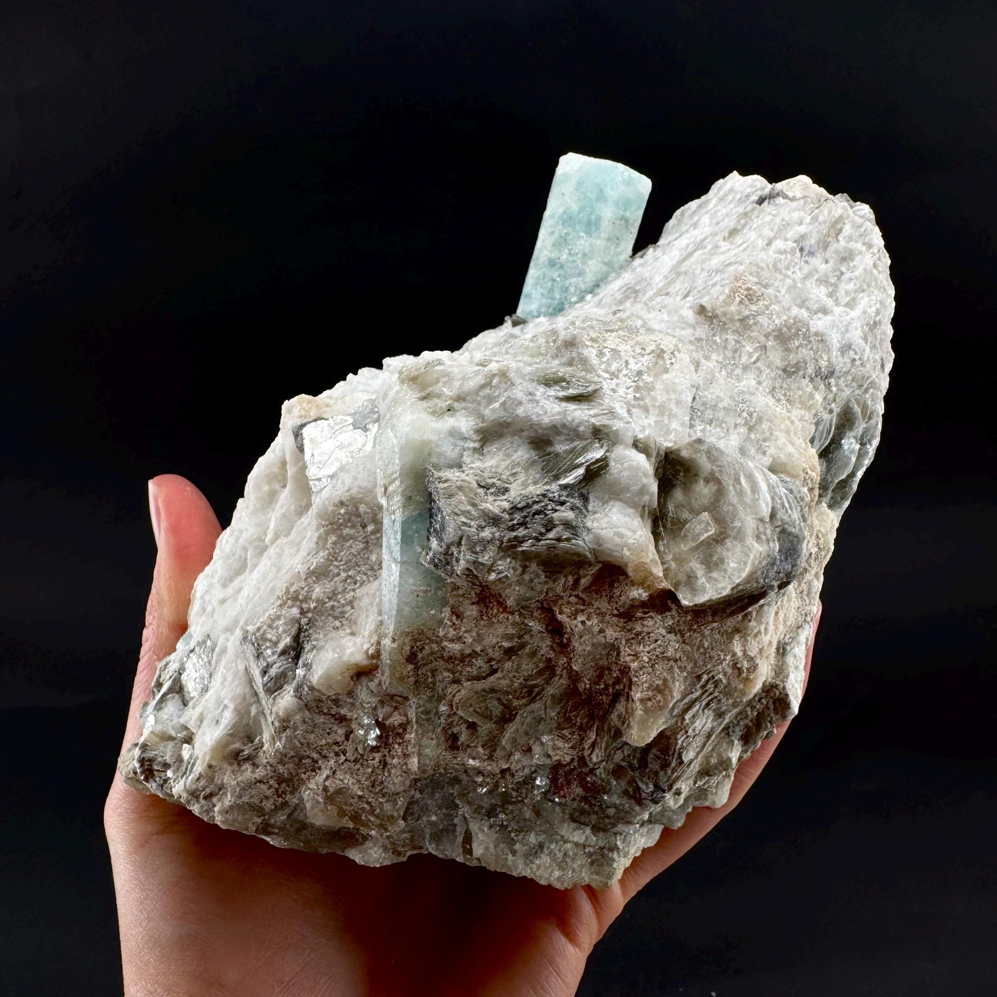 Aquamarine w/ Muscovite & Albite (Pakistan) | natural aquamarine crystal, mineral specimen