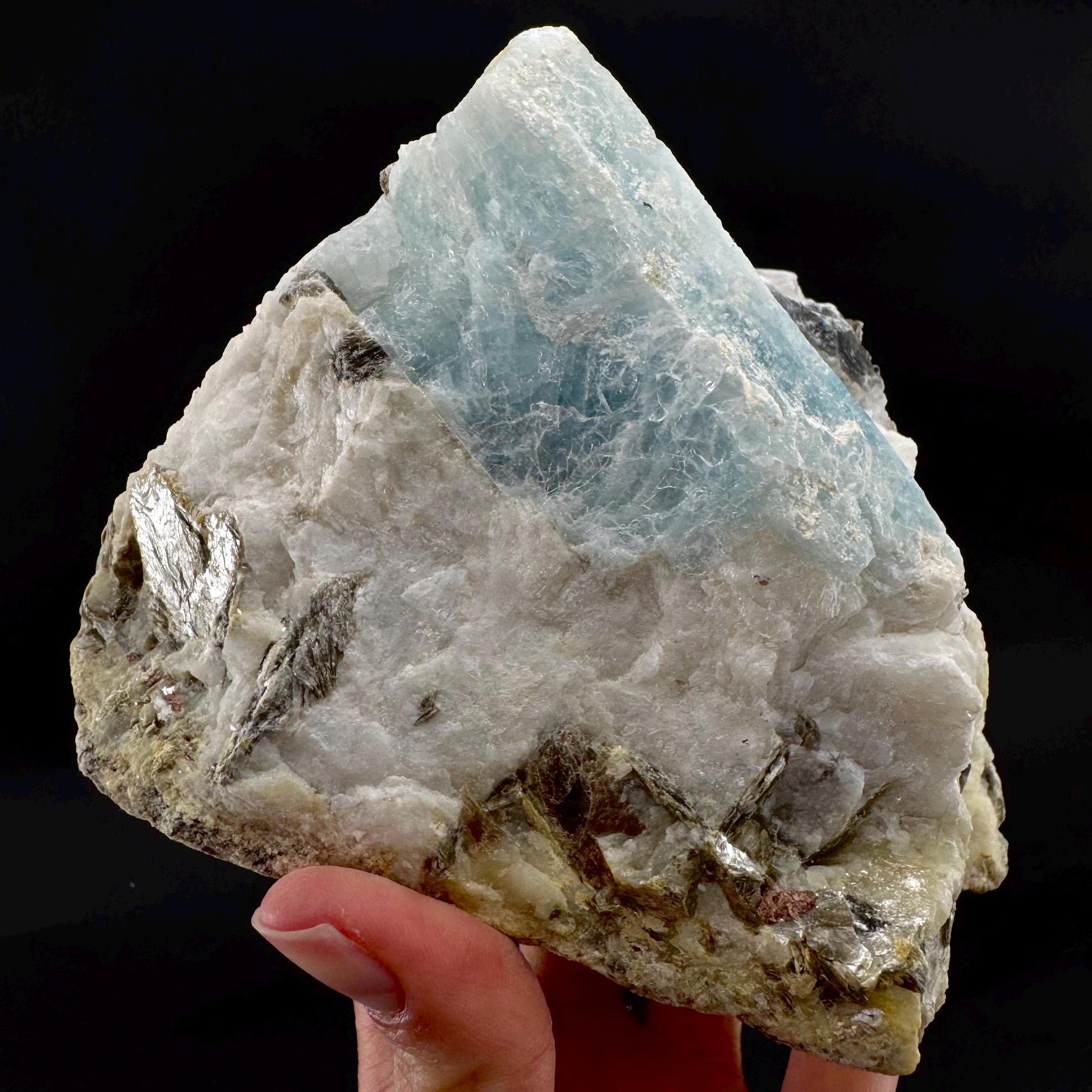 Aquamarine w/ Muscovite & Albite (Pakistan) | natural aquamarine crystal, mineral specimen