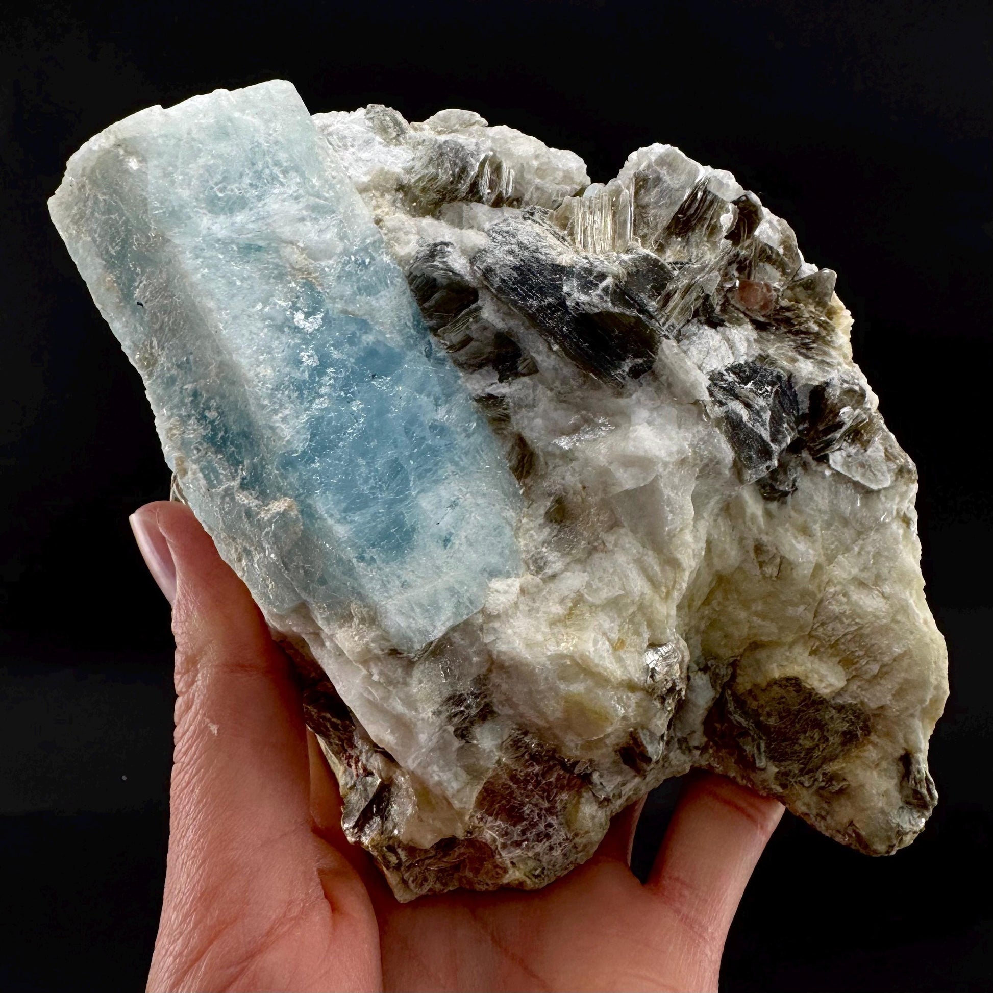 Aquamarine w/ Muscovite & Albite (Pakistan) | natural aquamarine crystal, mineral specimen
