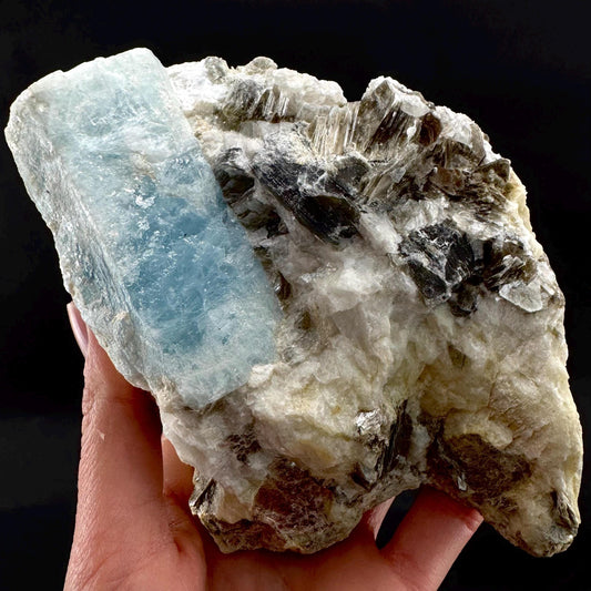Aquamarine w/ Muscovite & Albite (Pakistan) | natural aquamarine crystal, mineral specimen