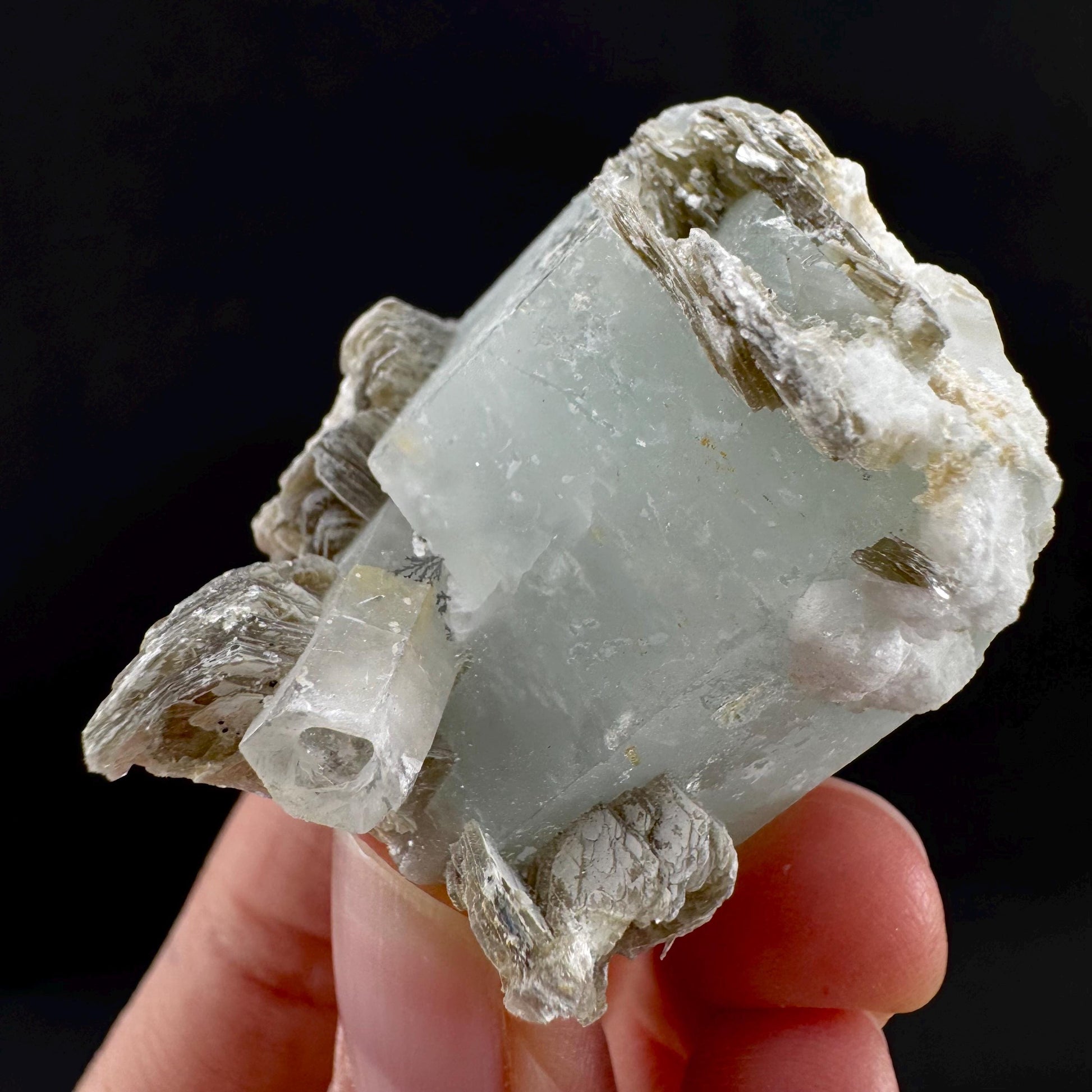 Aquamarine w/ Muscovite & Albite (Pakistan) | natural aquamarine crystal, mineral specimen