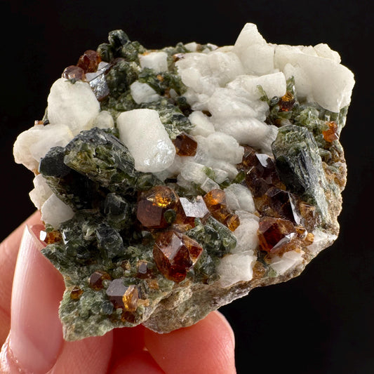 Spessartine Garnet w/ Epidote & Albite (Pakistan) | orange garnet crystal, mineral specimen