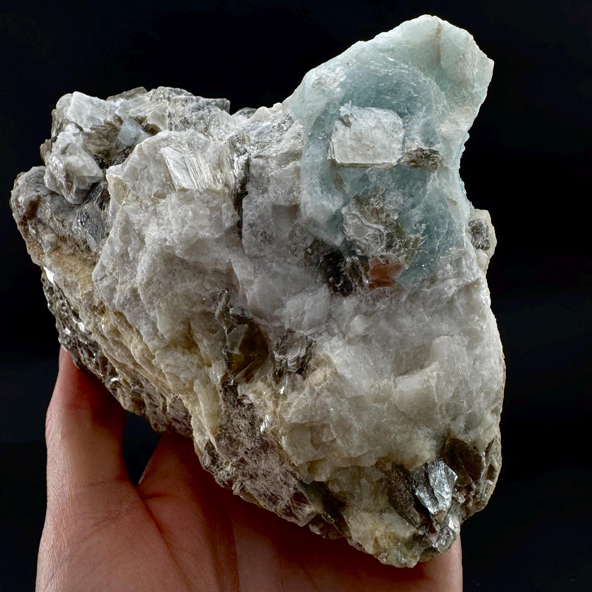 Aquamarine w/ Muscovite & Albite (Pakistan) | natural aquamarine crystal, mineral specimen