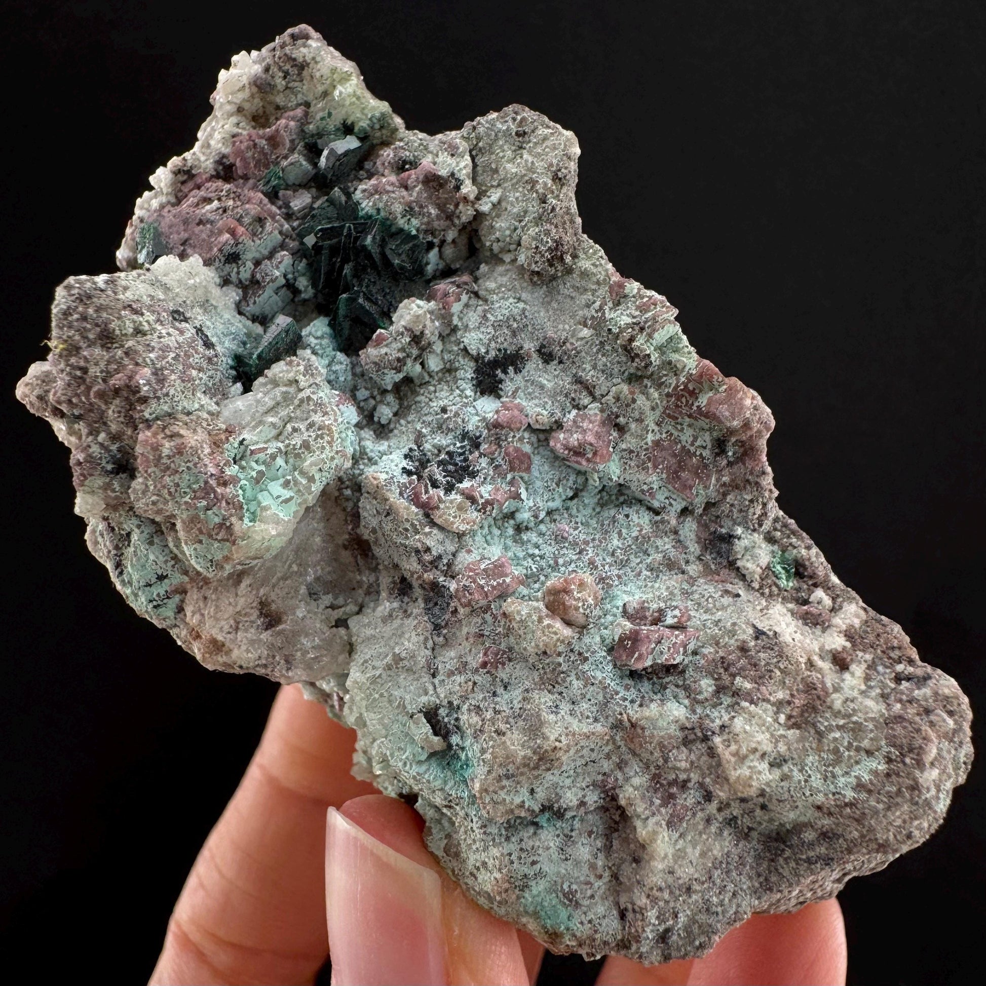 Chrysocolla w/ Cobaltoan Calcite & Malachite (DR Congo) | malachite crystal, mineral specimen