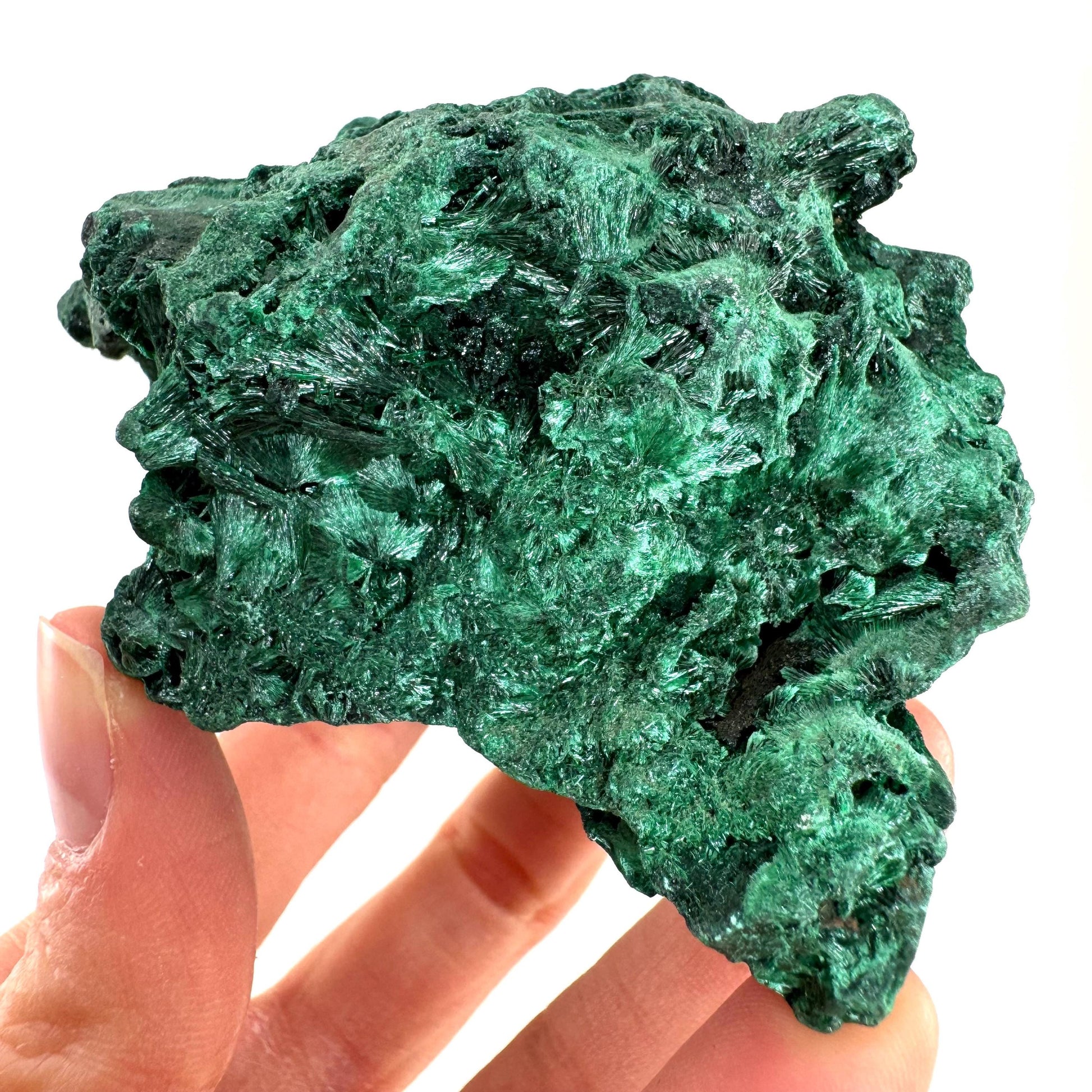Fibrous Malachite (DR Congo) | raw green malachite crystal, mineral specimen