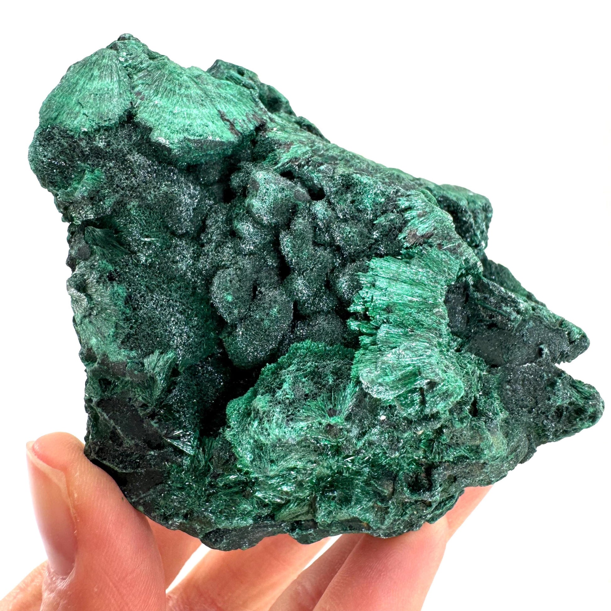 Fibrous Malachite (DR Congo) | raw green malachite crystal, mineral specimen