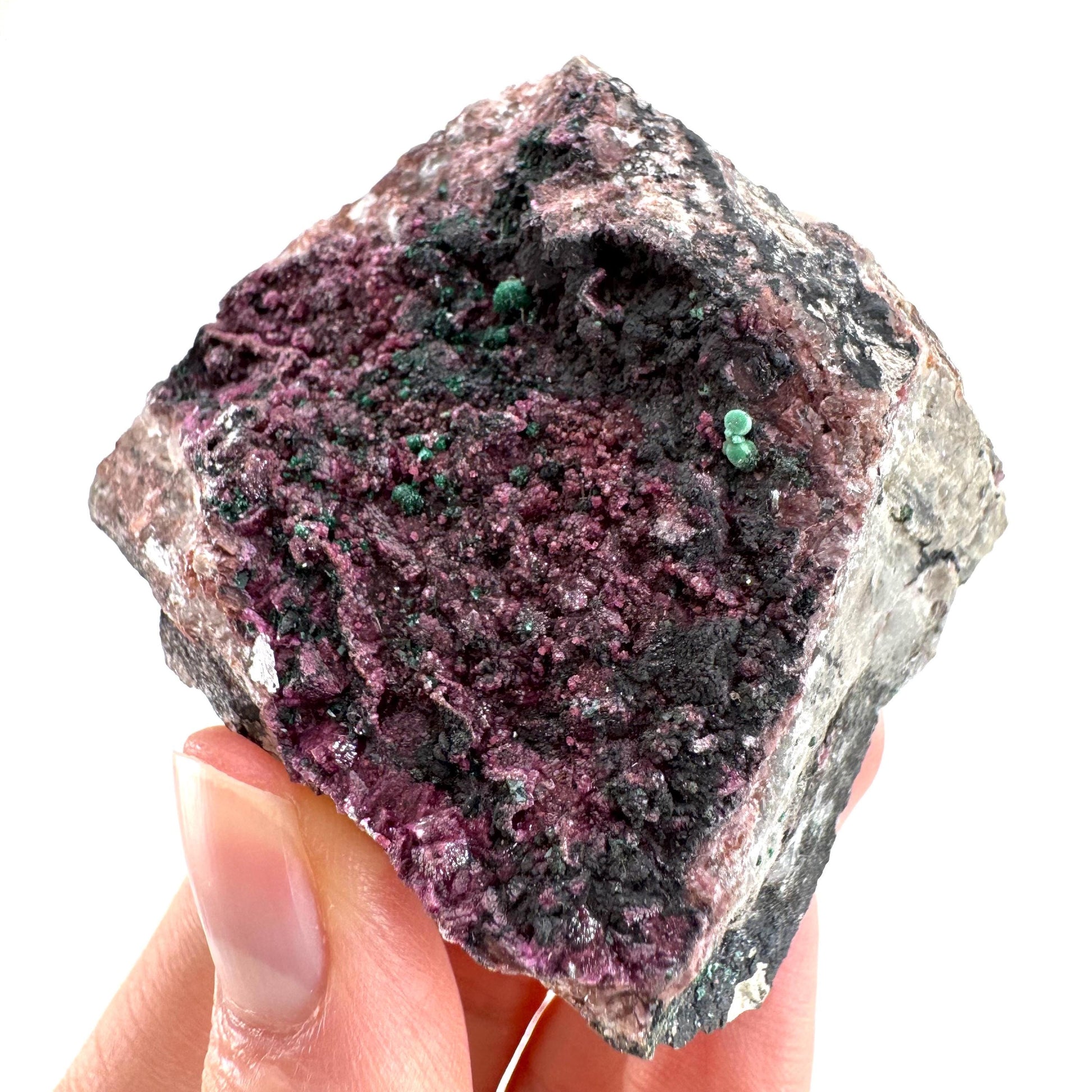 Cobaltoan Calcite w/ Malachite & Heterogenite (DR Congo) | cobalto calcite crystal, malachite crystal, mineral specimen