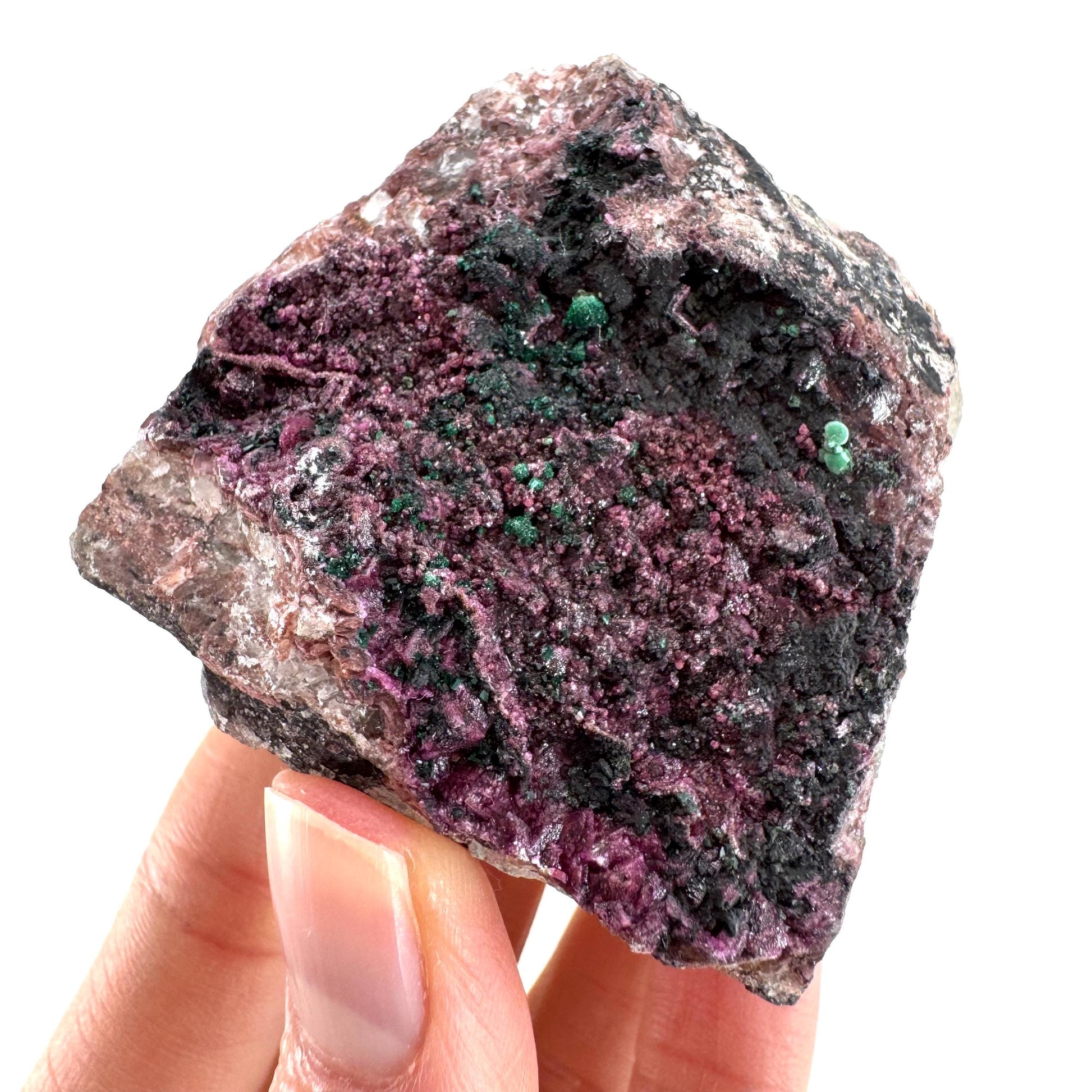 Cobaltoan Calcite w/ Malachite & Heterogenite (DR Congo) | cobalto calcite crystal, malachite crystal, mineral specimen