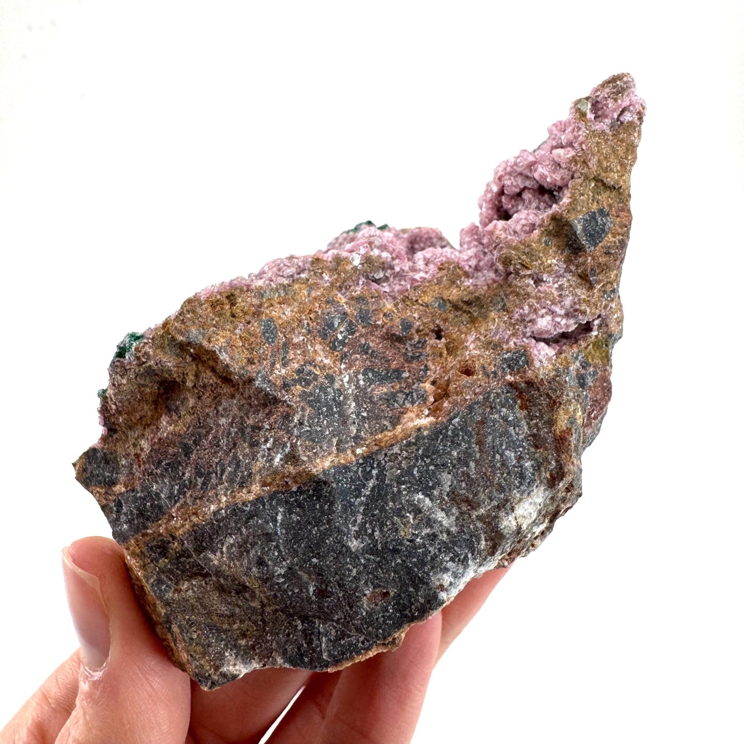 Cobaltoan Calcite w/ Malachite (DR Congo) | cobalto calcite crystal, malachite crystal, mineral specimen