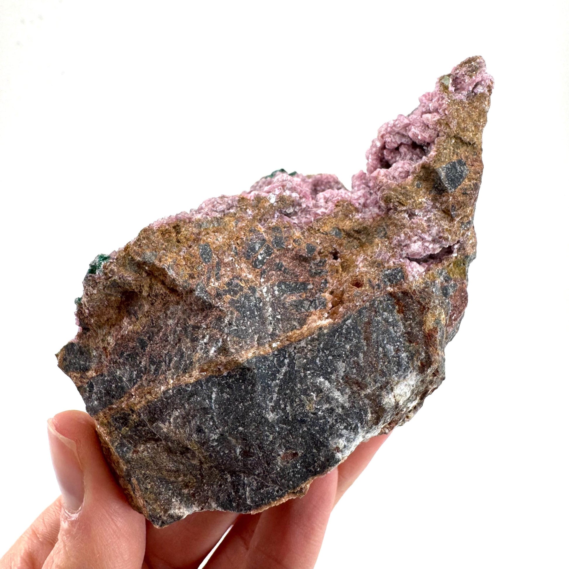 Cobaltoan Calcite w/ Malachite (DR Congo) | cobalto calcite crystal, malachite crystal, mineral specimen