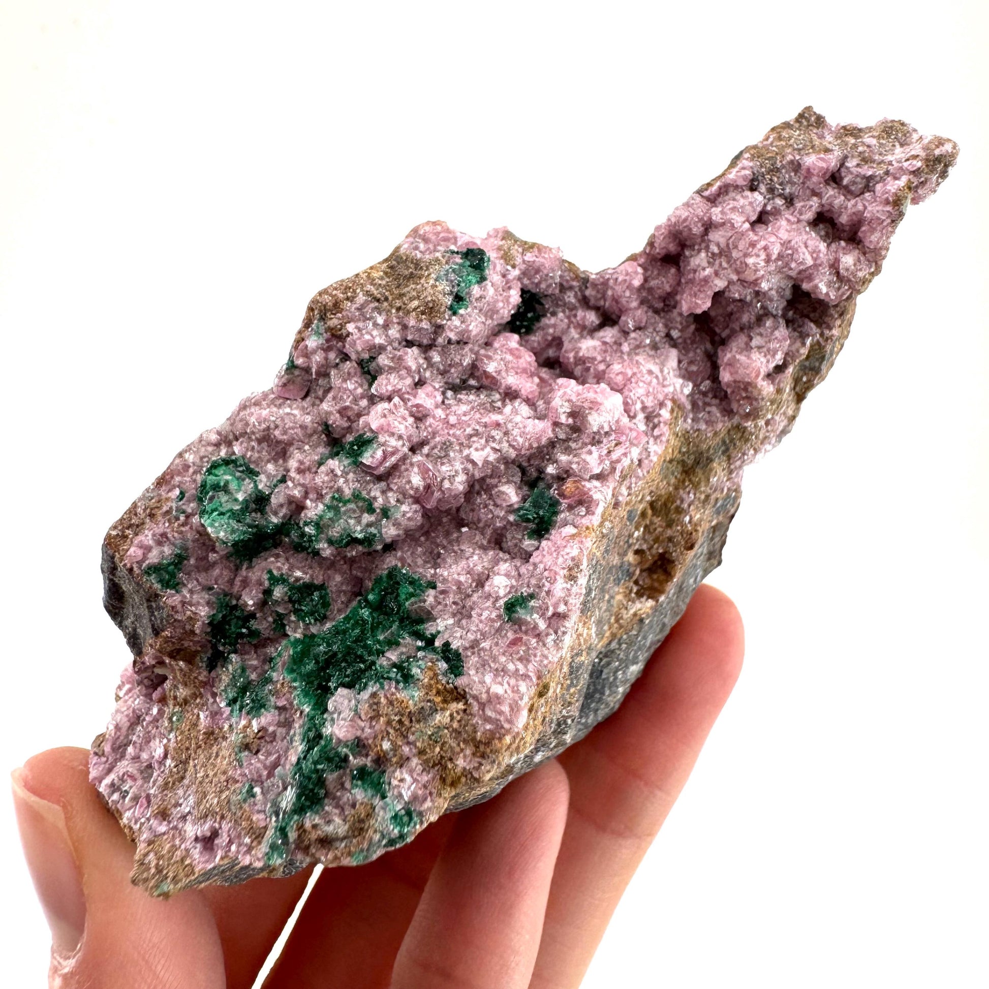 Cobaltoan Calcite w/ Malachite (DR Congo) | cobalto calcite crystal, malachite crystal, mineral specimen