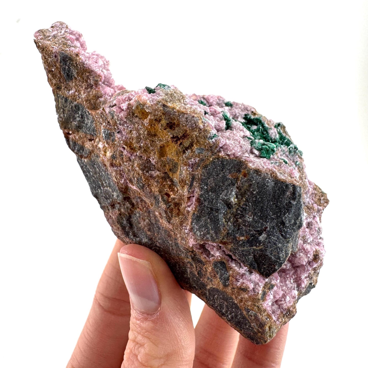 Cobaltoan Calcite w/ Malachite (DR Congo) | cobalto calcite crystal, malachite crystal, mineral specimen