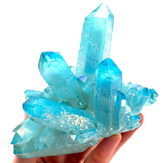 Blue Aura Quartz Cluster | aqua aura quartz cluster, aura crystal