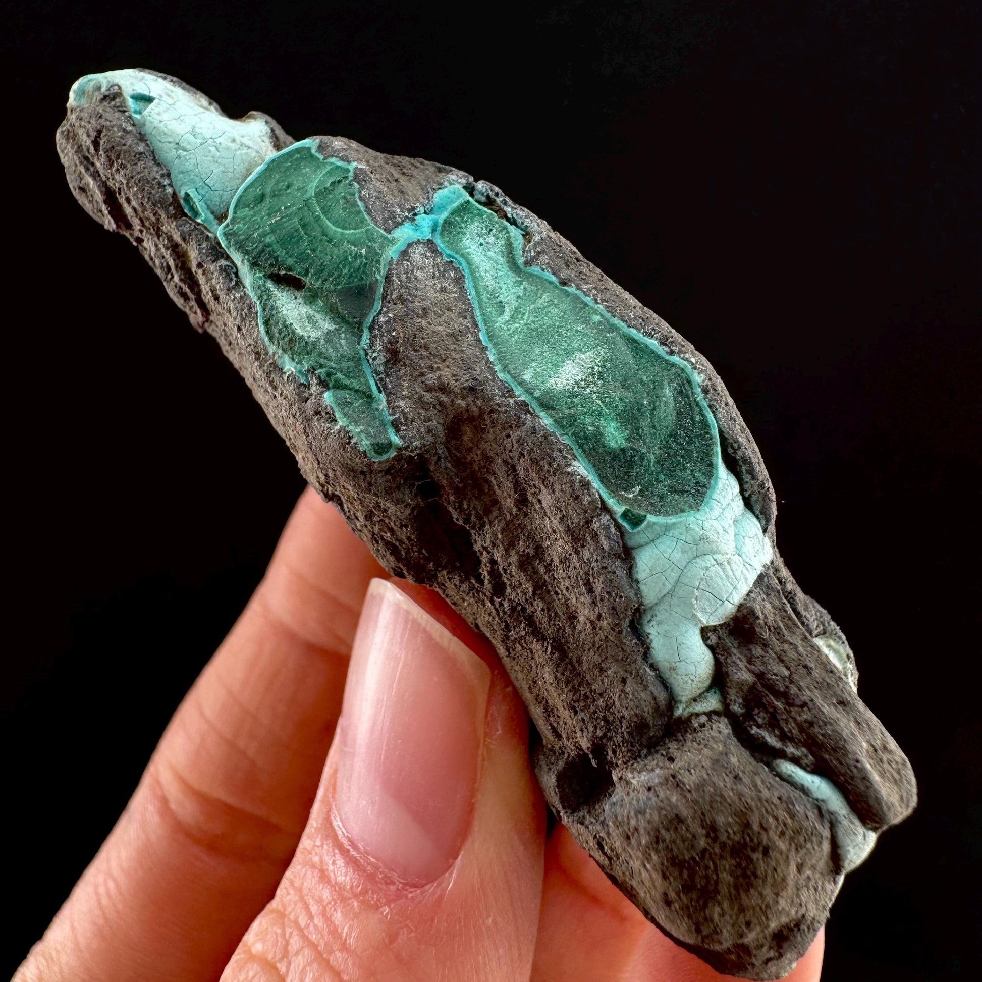 Chrysocolla & Malachite (DR Congo) | botryoidal chrysocolla crystal, mineral specimen