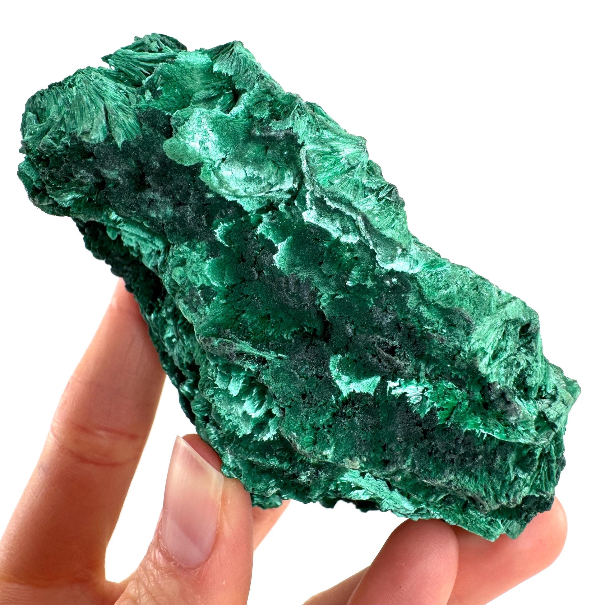 Fibrous Malachite (DR Congo) | raw green malachite crystal, mineral specimen