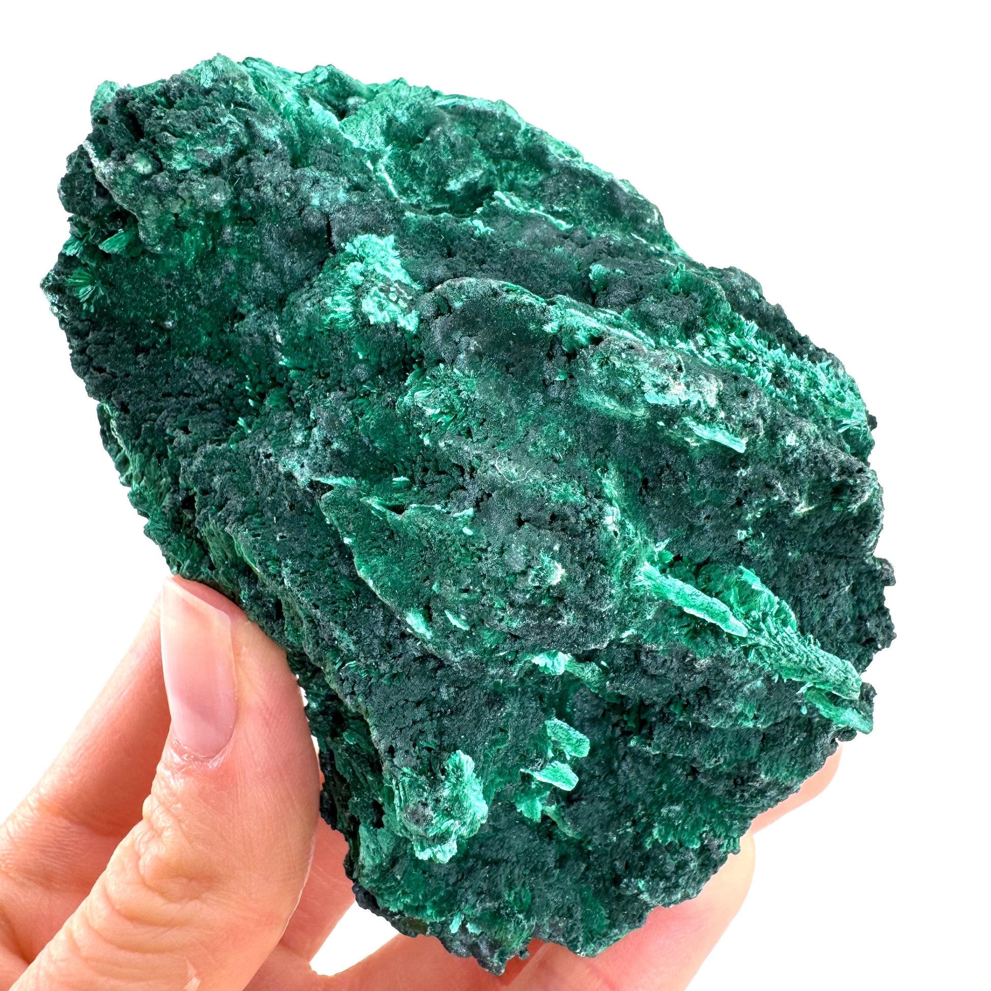 Fibrous Malachite (DR Congo) | raw green malachite crystal, mineral specimen