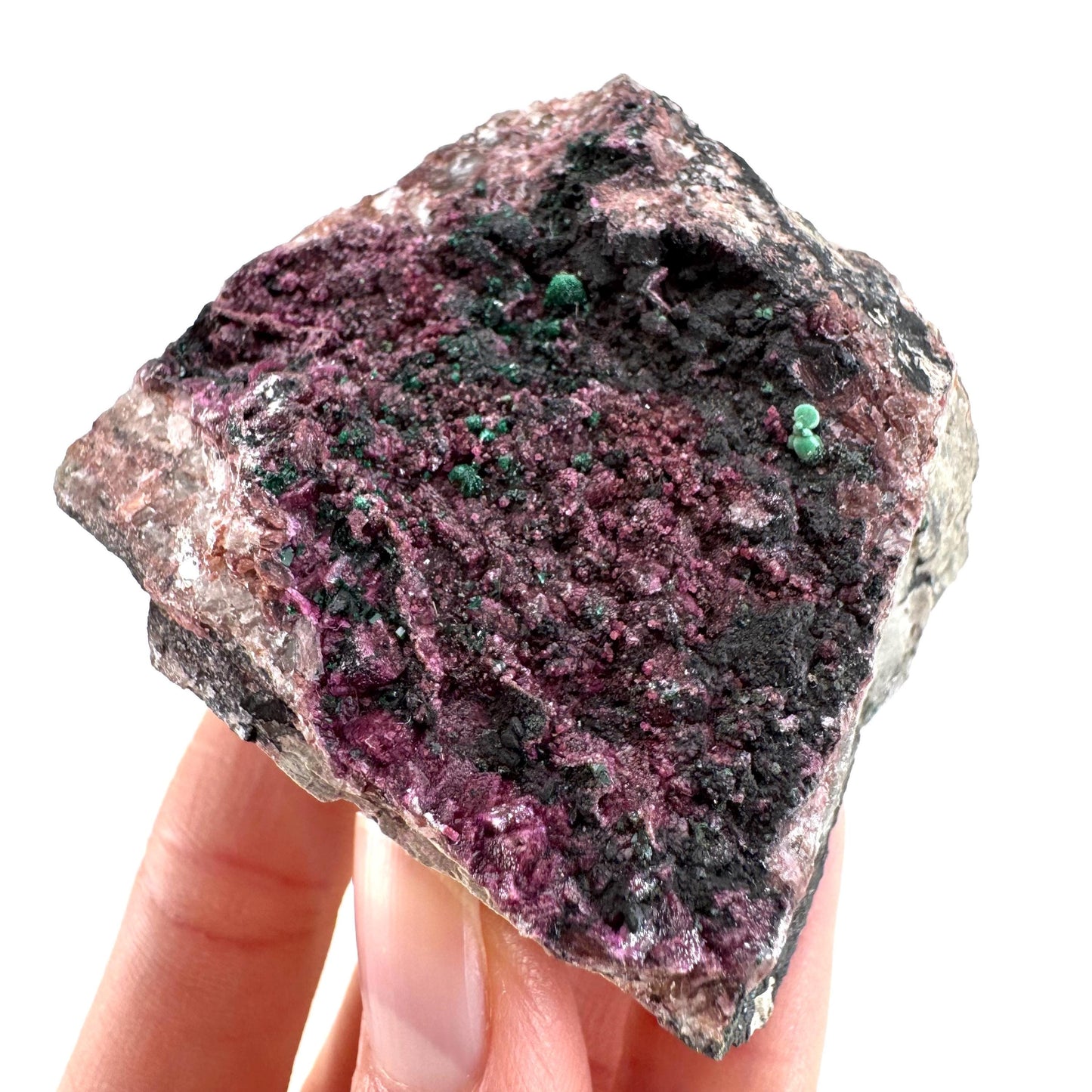 Cobaltoan Calcite w/ Malachite & Heterogenite (DR Congo) | cobalto calcite crystal, malachite crystal, mineral specimen