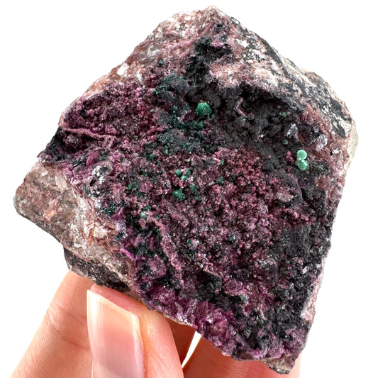 Cobaltoan Calcite w/ Malachite & Heterogenite (DR Congo) | cobalto calcite crystal, malachite crystal, mineral specimen