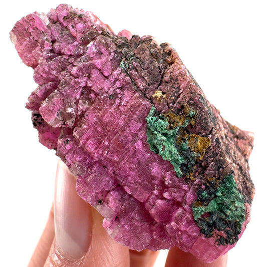 Cobaltoan Calcite w/ Malachite (DR Congo) | cobalto calcite crystal, malachite crystal, mineral specimen