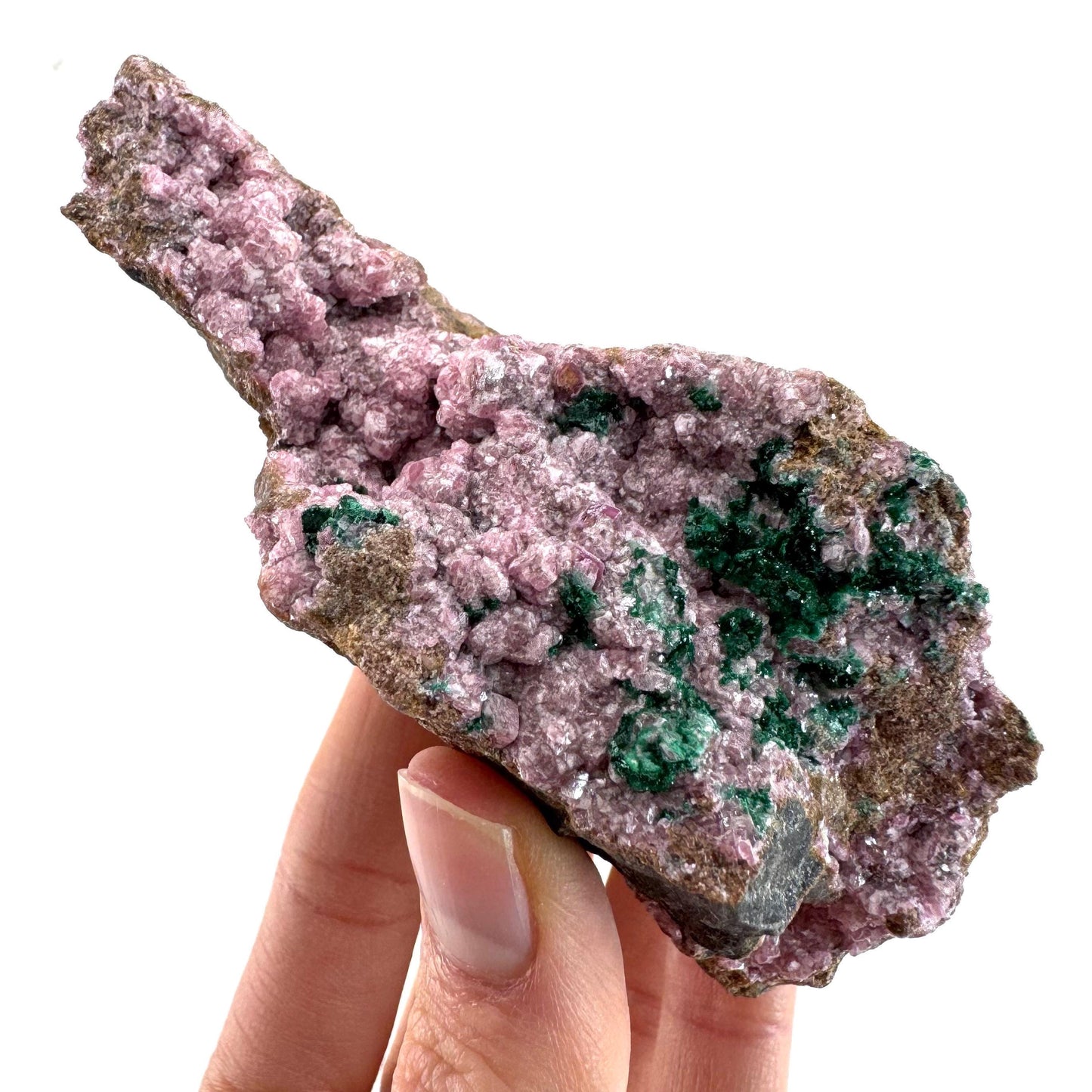Cobaltoan Calcite w/ Malachite (DR Congo) | cobalto calcite crystal, malachite crystal, mineral specimen