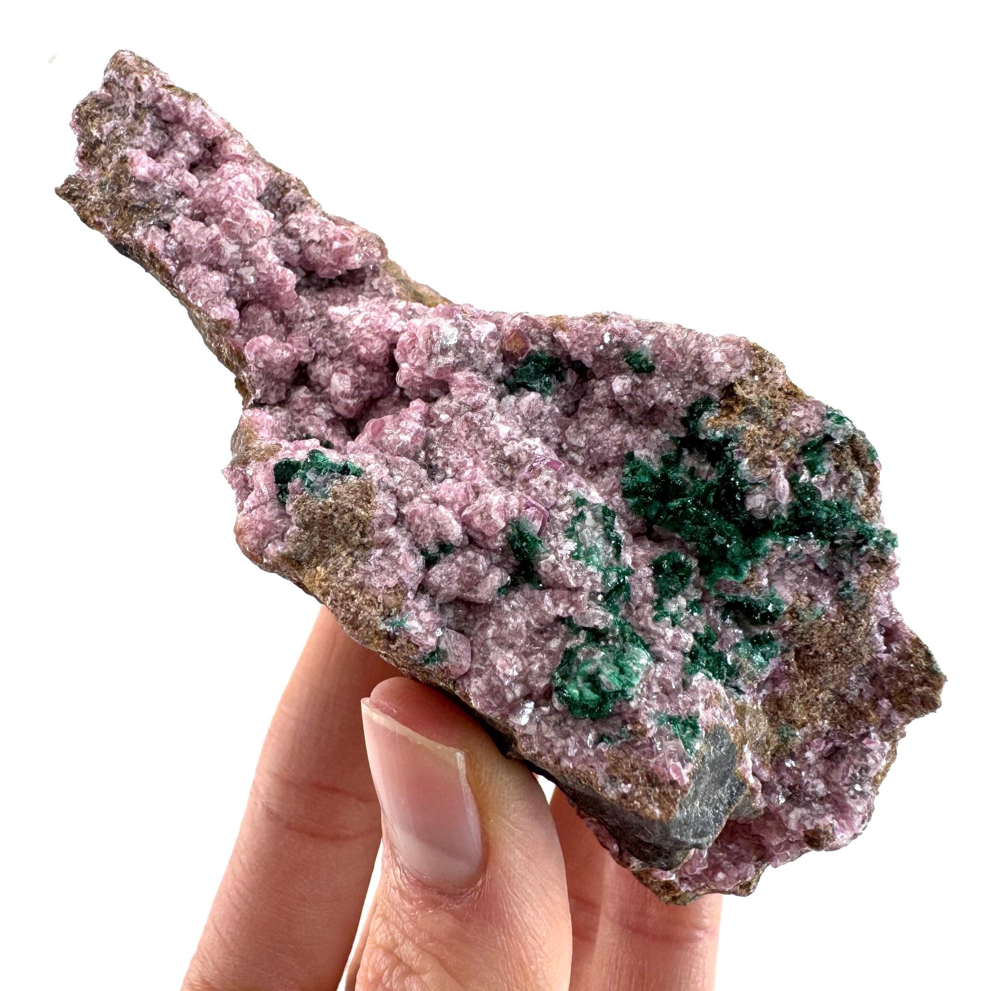 Cobaltoan Calcite w/ Malachite (DR Congo) | cobalto calcite crystal, malachite crystal, mineral specimen