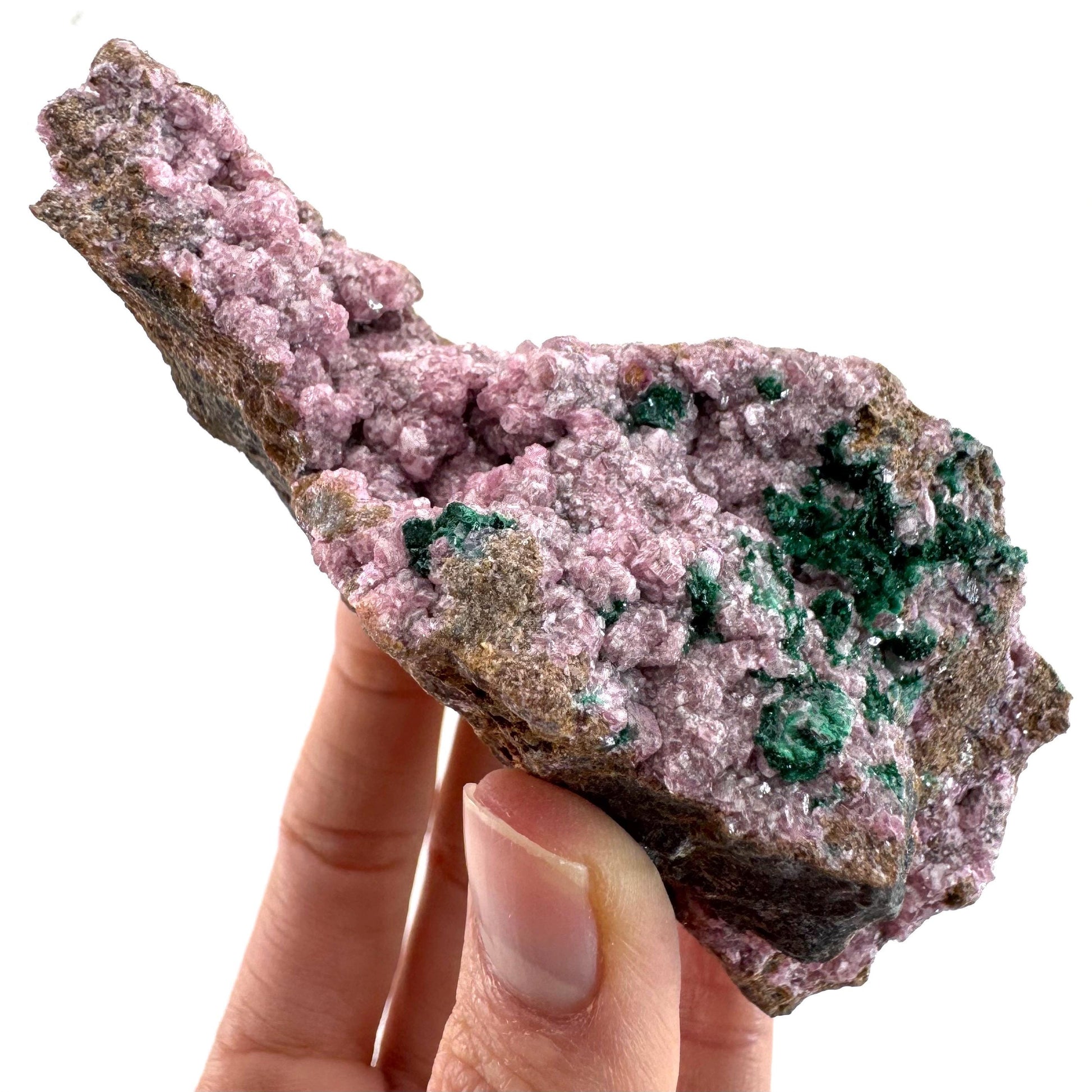 Cobaltoan Calcite w/ Malachite (DR Congo) | cobalto calcite crystal, malachite crystal, mineral specimen