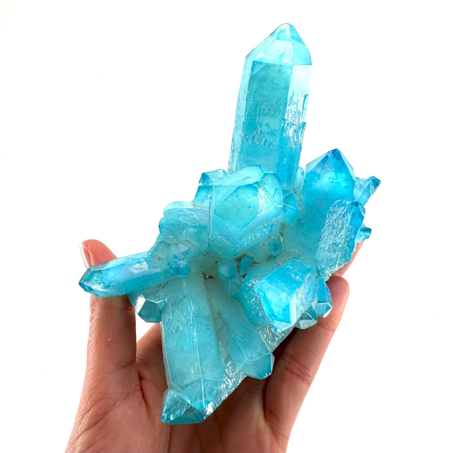 Blue Aura Quartz Cluster | aqua aura quartz cluster, aura crystal