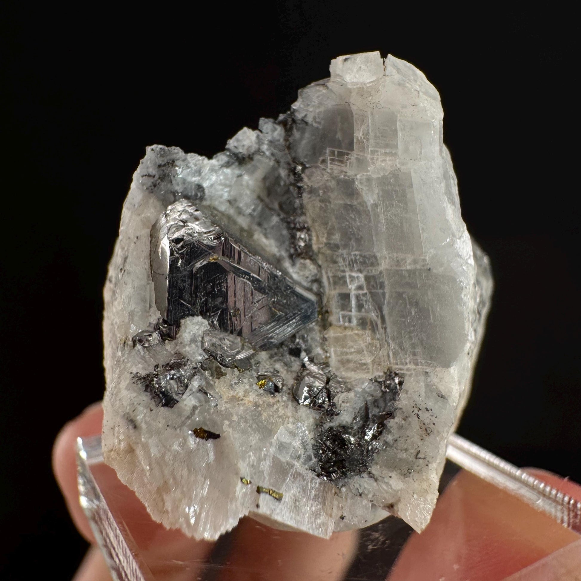 Rare! Carrollite on Calcite | raw natural crystal cluster, metallic mineral specimen