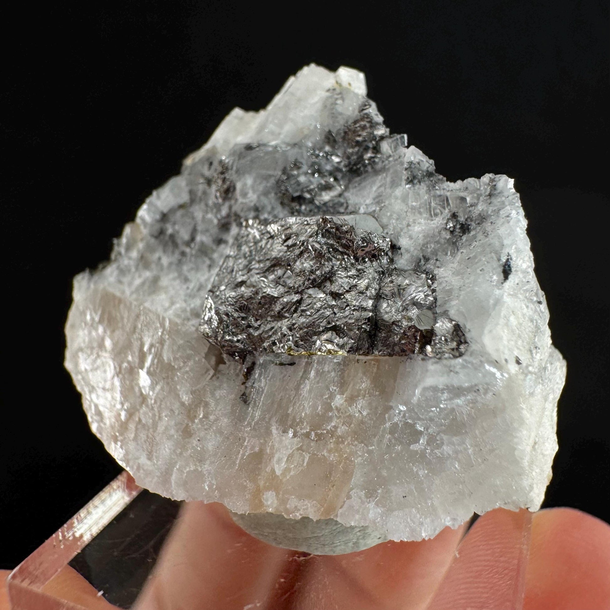 Rare! Carrollite on Calcite | raw natural crystal cluster, metallic mineral specimen