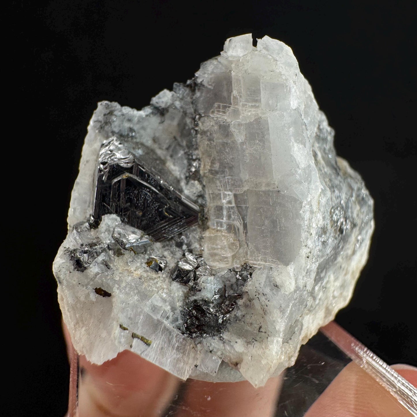 Rare! Carrollite on Calcite | raw natural crystal cluster, metallic mineral specimen