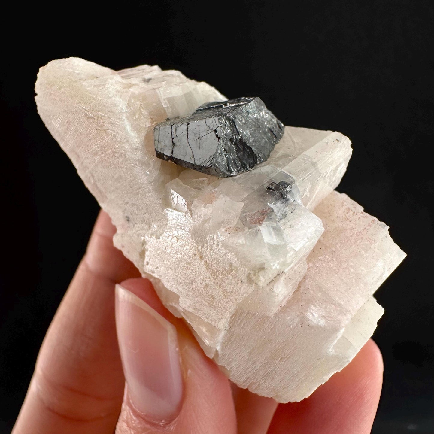 Rare! Carrollite on Calcite | raw natural crystal cluster, metallic mineral specimen