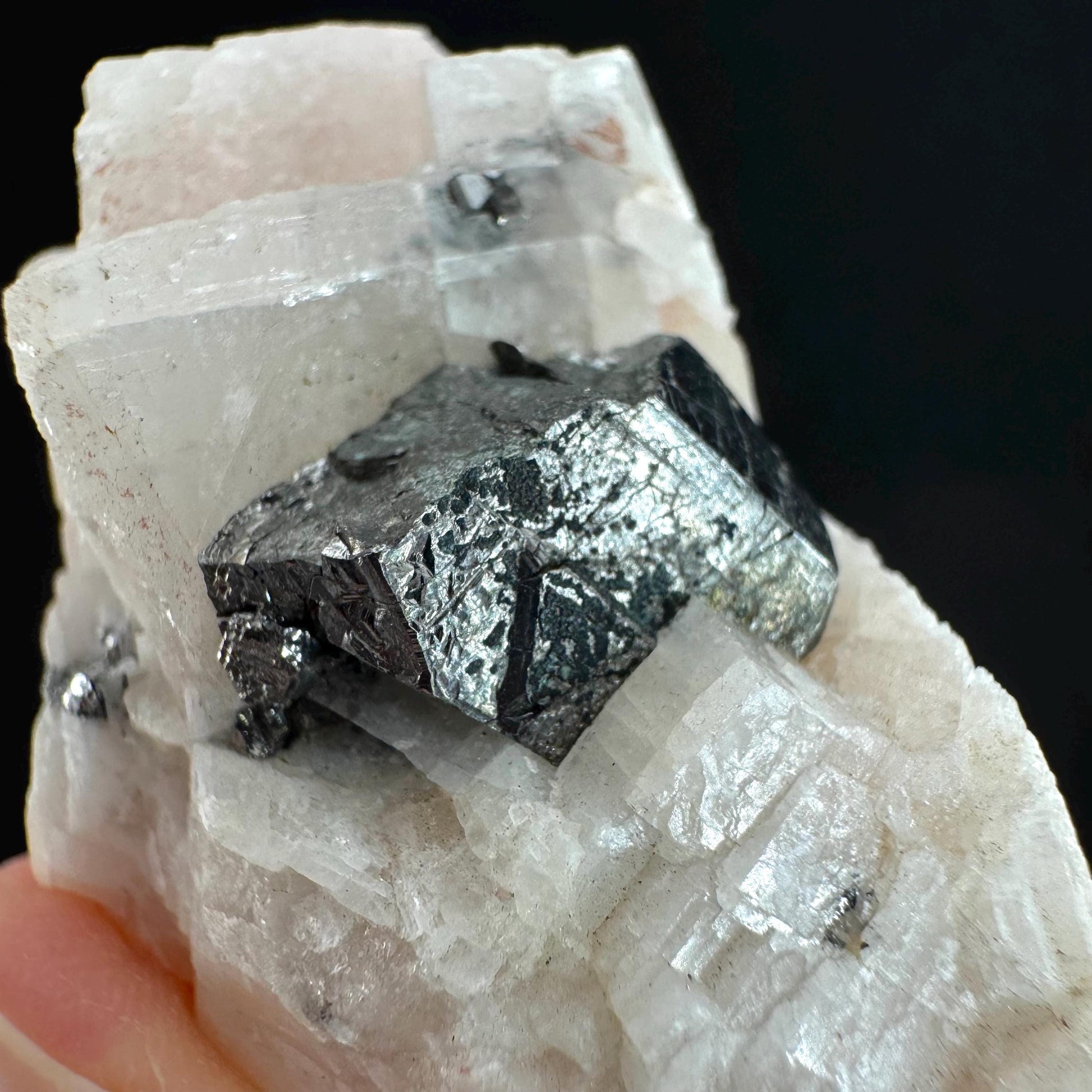 Rare! Carrollite on Calcite | raw natural crystal cluster, metallic mineral specimen