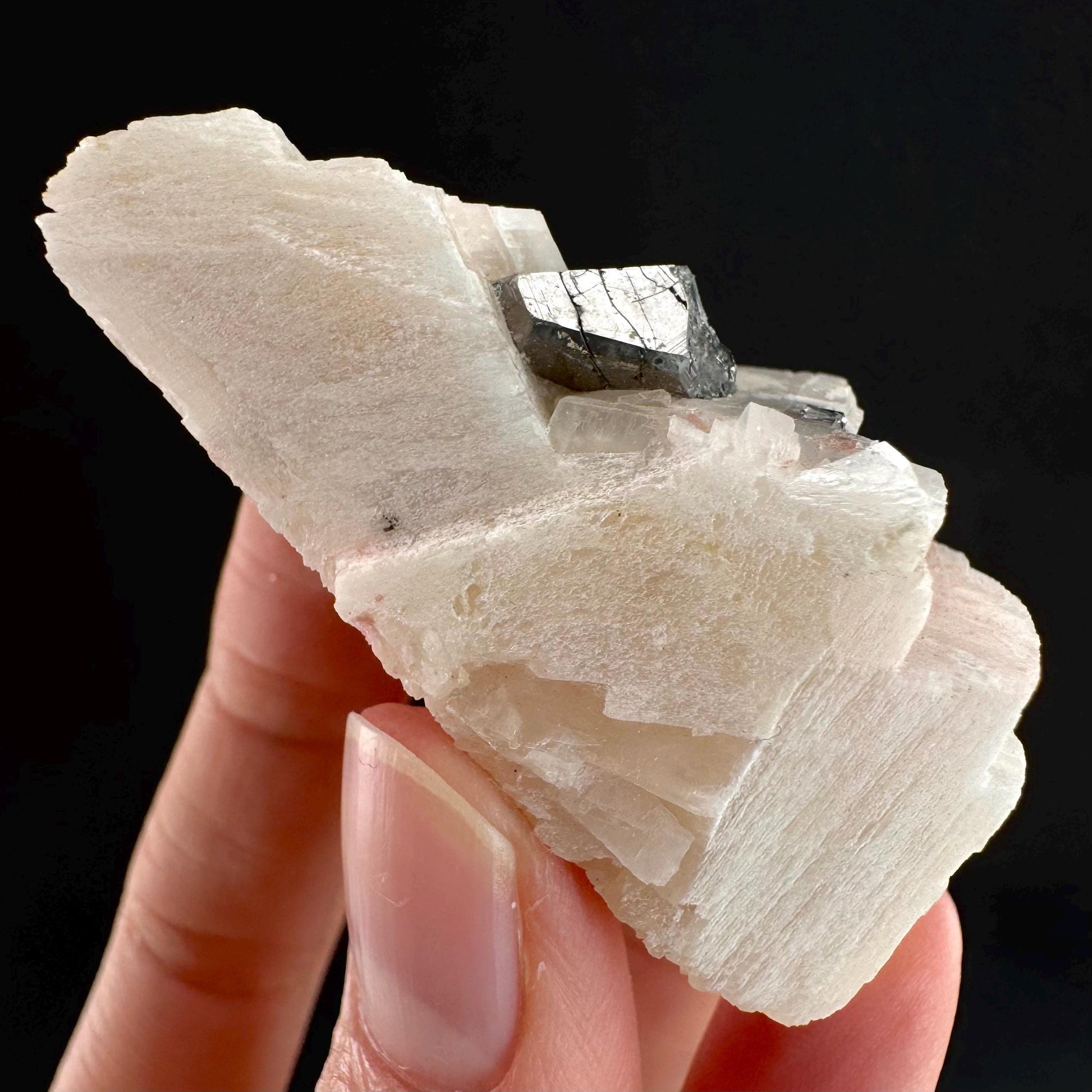Rare! Carrollite on Calcite | raw natural crystal cluster, metallic mineral specimen
