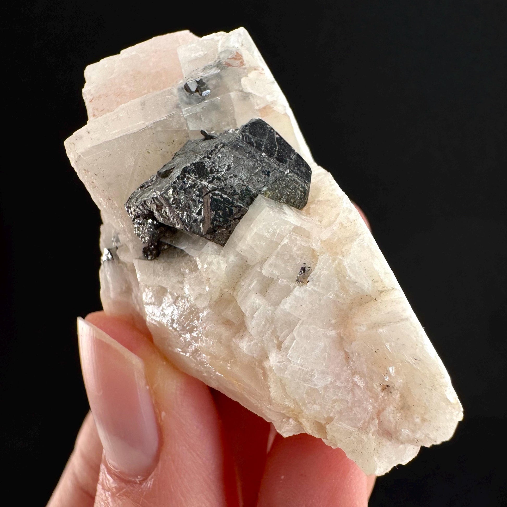 Rare! Carrollite on Calcite | raw natural crystal cluster, metallic mineral specimen