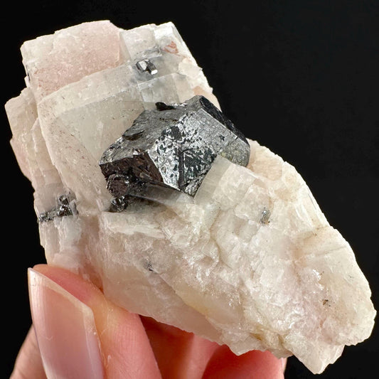 Rare! Carrollite on Calcite | raw natural crystal cluster, metallic mineral specimen